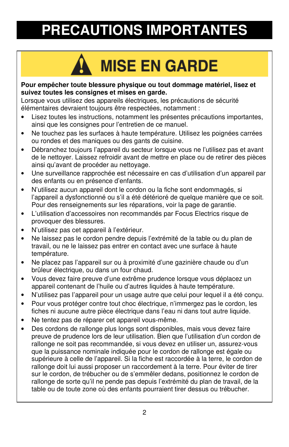 Precautions importantes | West Bend L5789 User Manual | Page 14 / 36