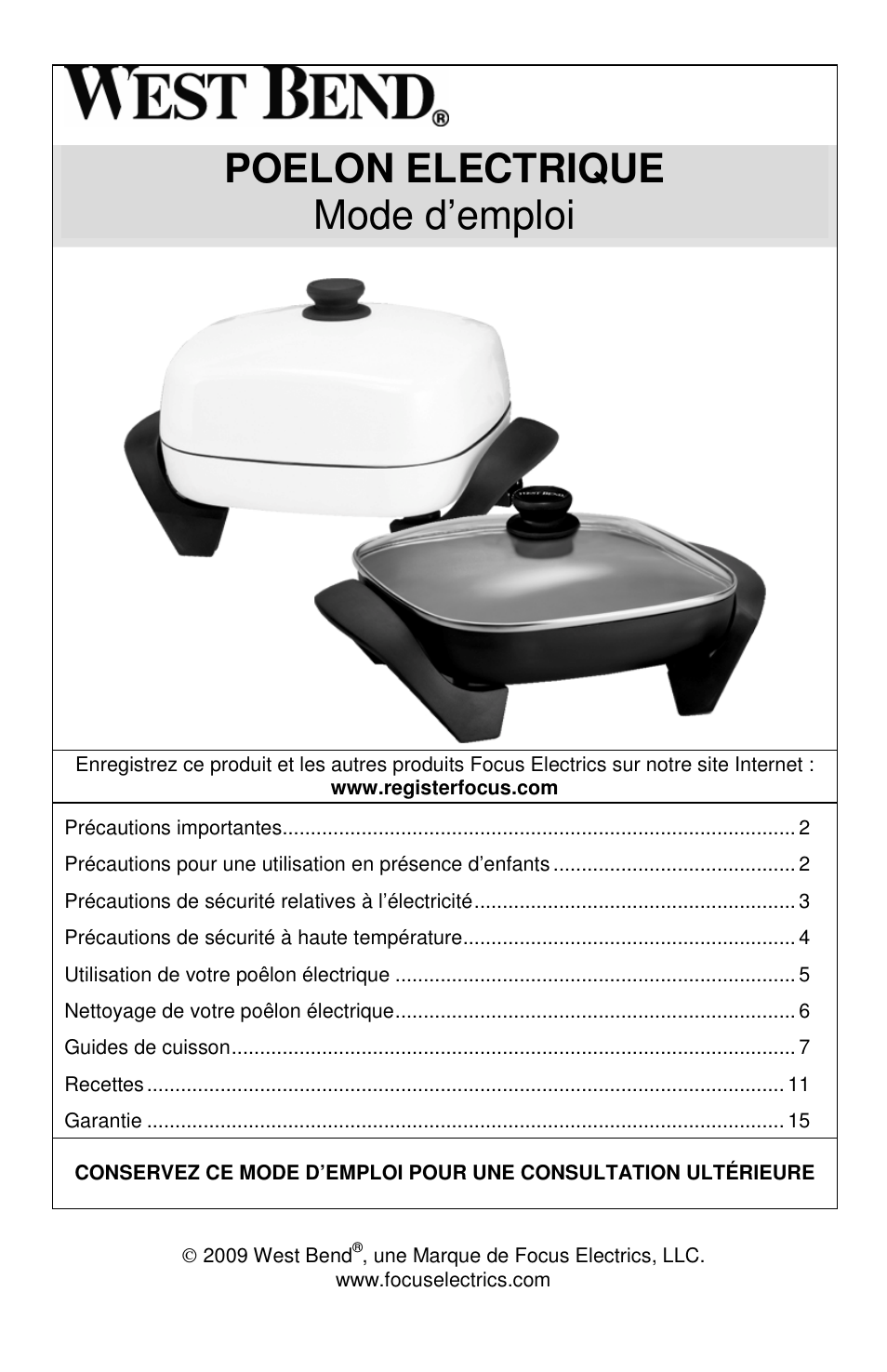 Poelon electrique mode d’emploi | West Bend L5571D User Manual | Page 15 / 44