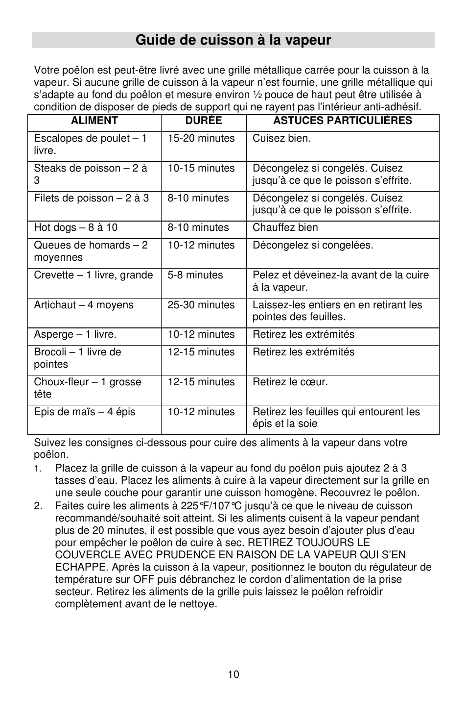 Guide de cuisson à la vapeur | West Bend L5571D User Manual | Page 24 / 44