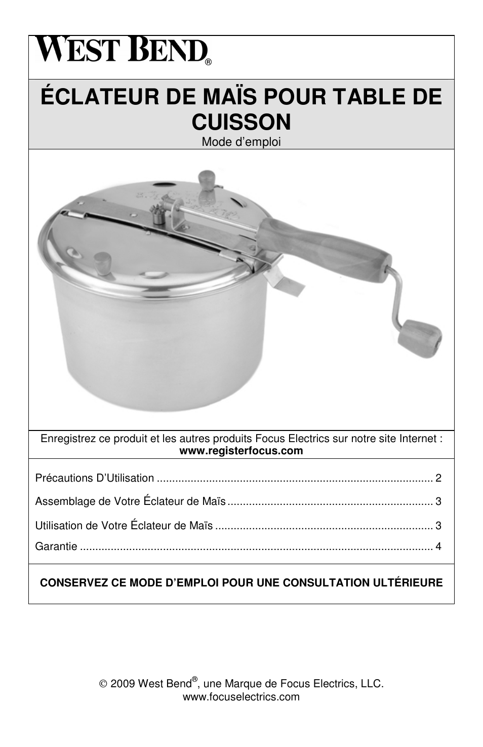 Éclateur de maïs pour table de cuisson | West Bend PC10651 User Manual | Page 5 / 12