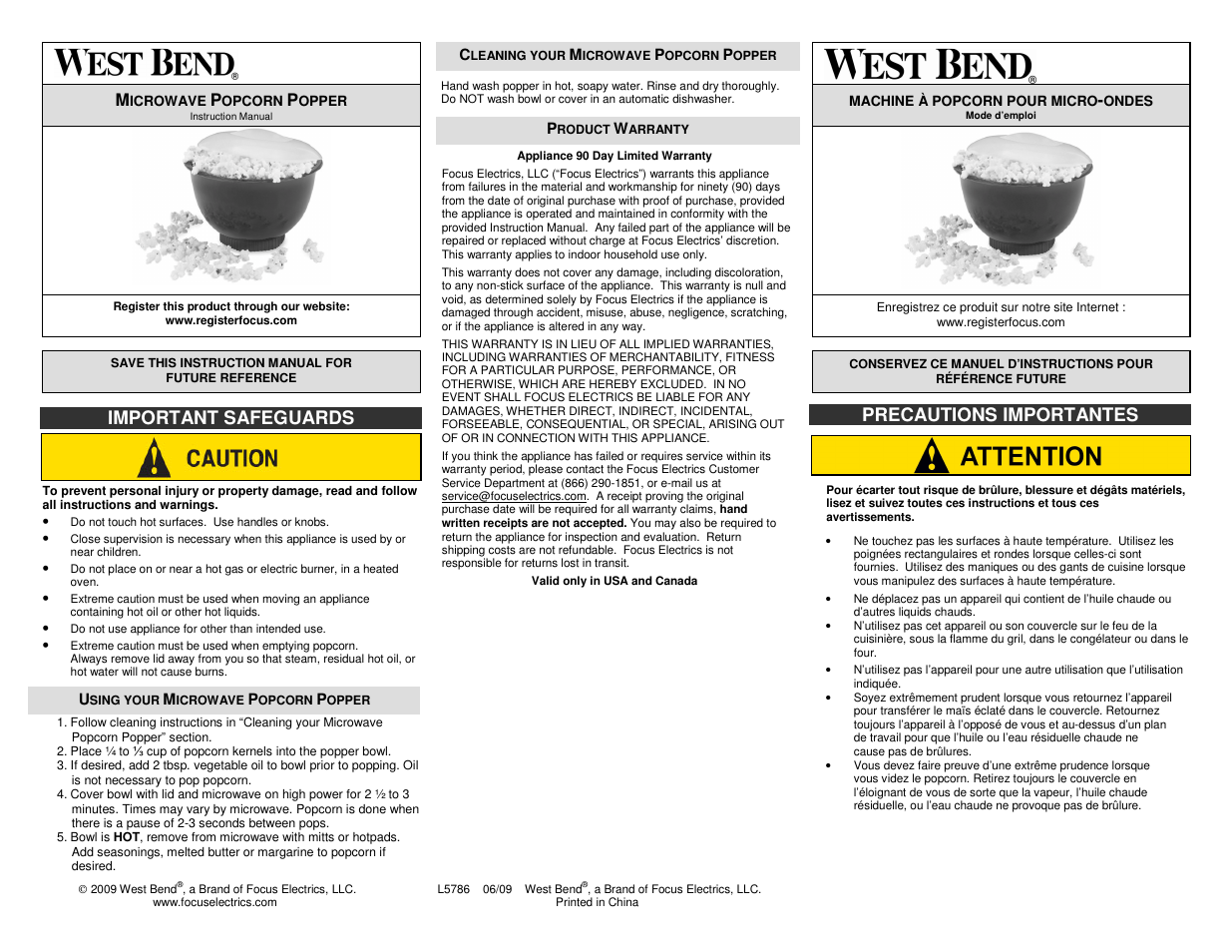 West Bend PC10691 User Manual | 2 pages