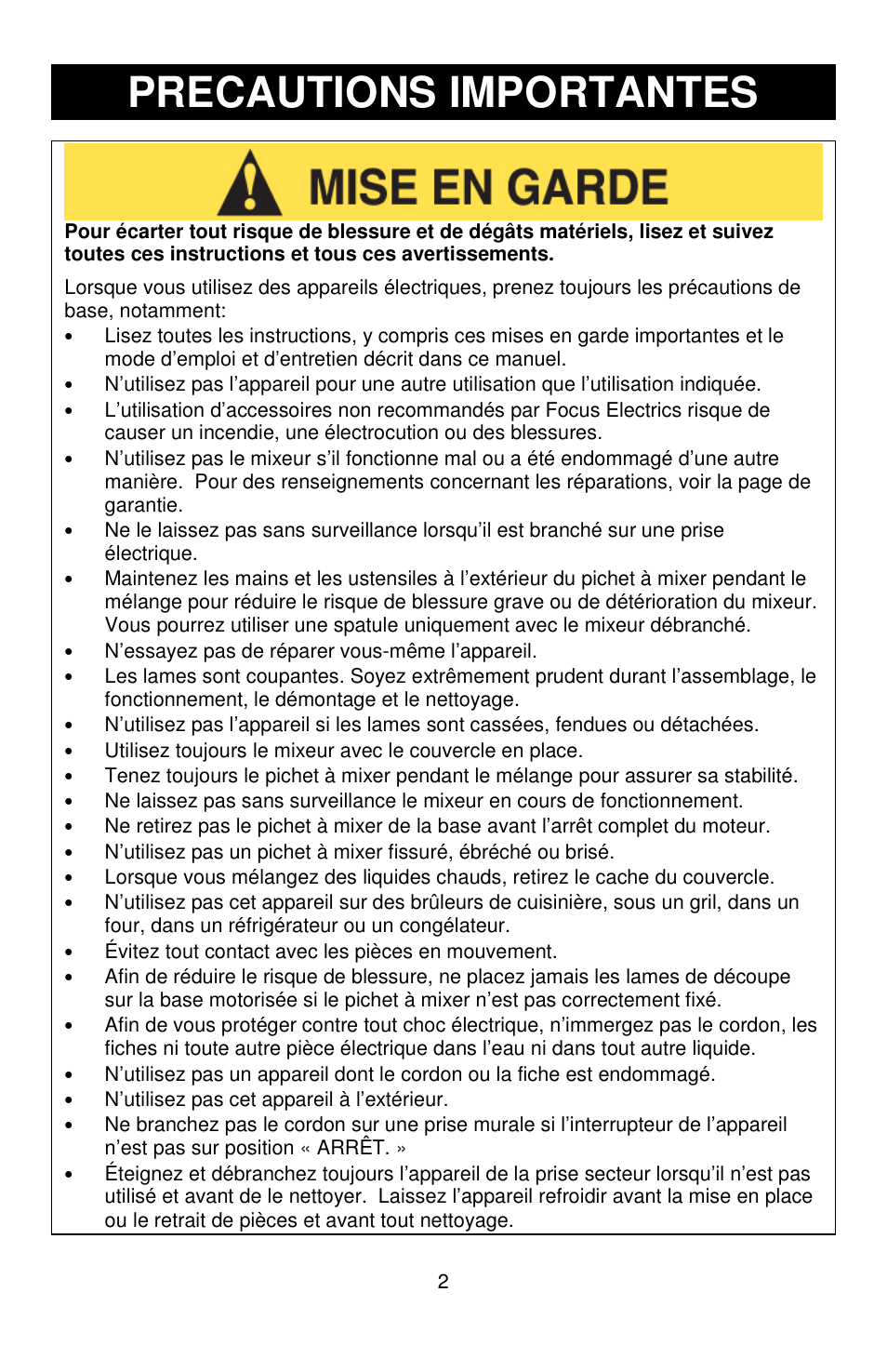 Precautions importantes | West Bend MCD 289 User Manual | Page 10 / 24