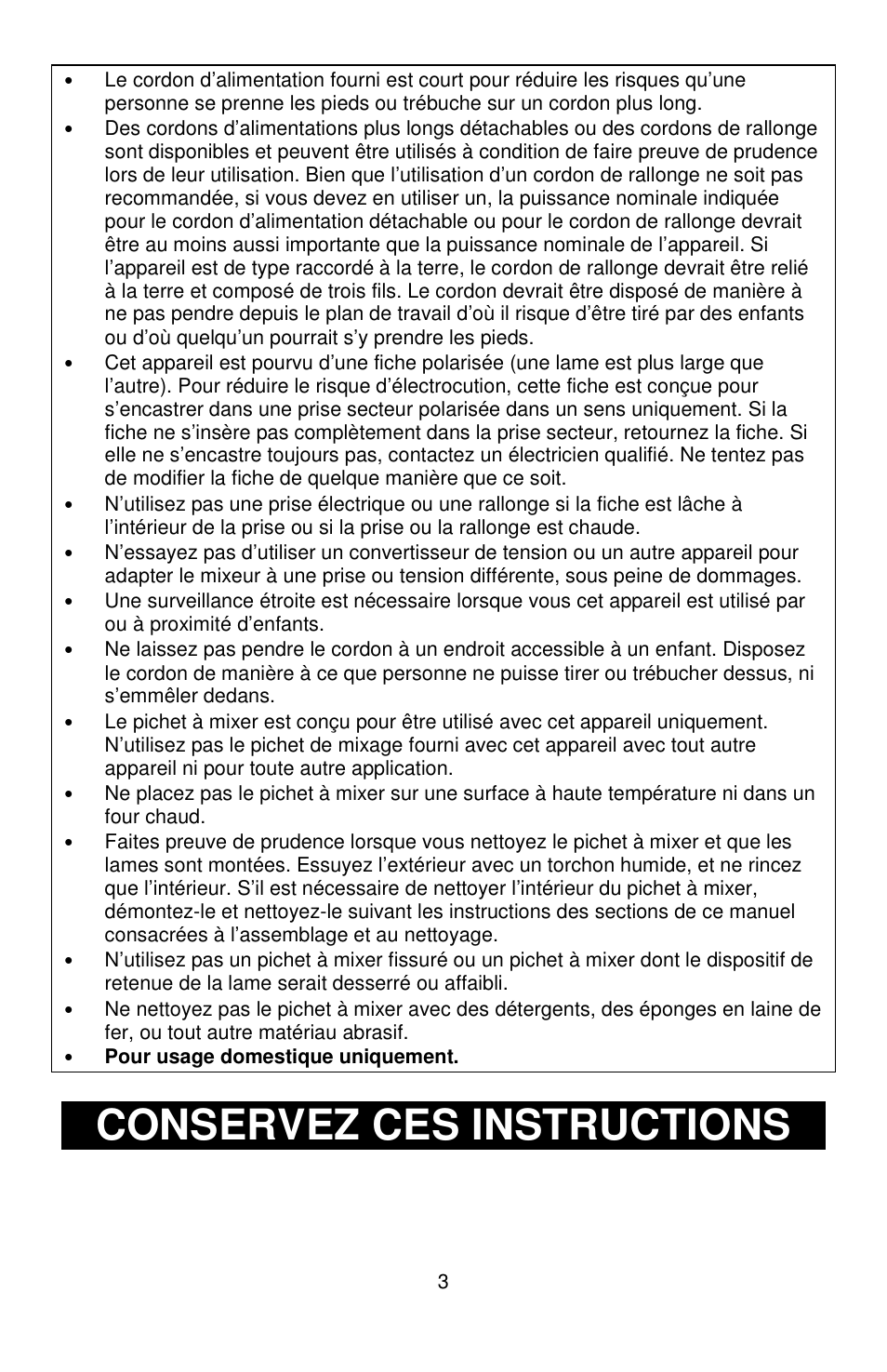 Conservez ces instructions | West Bend MCD 289 User Manual | Page 11 / 24