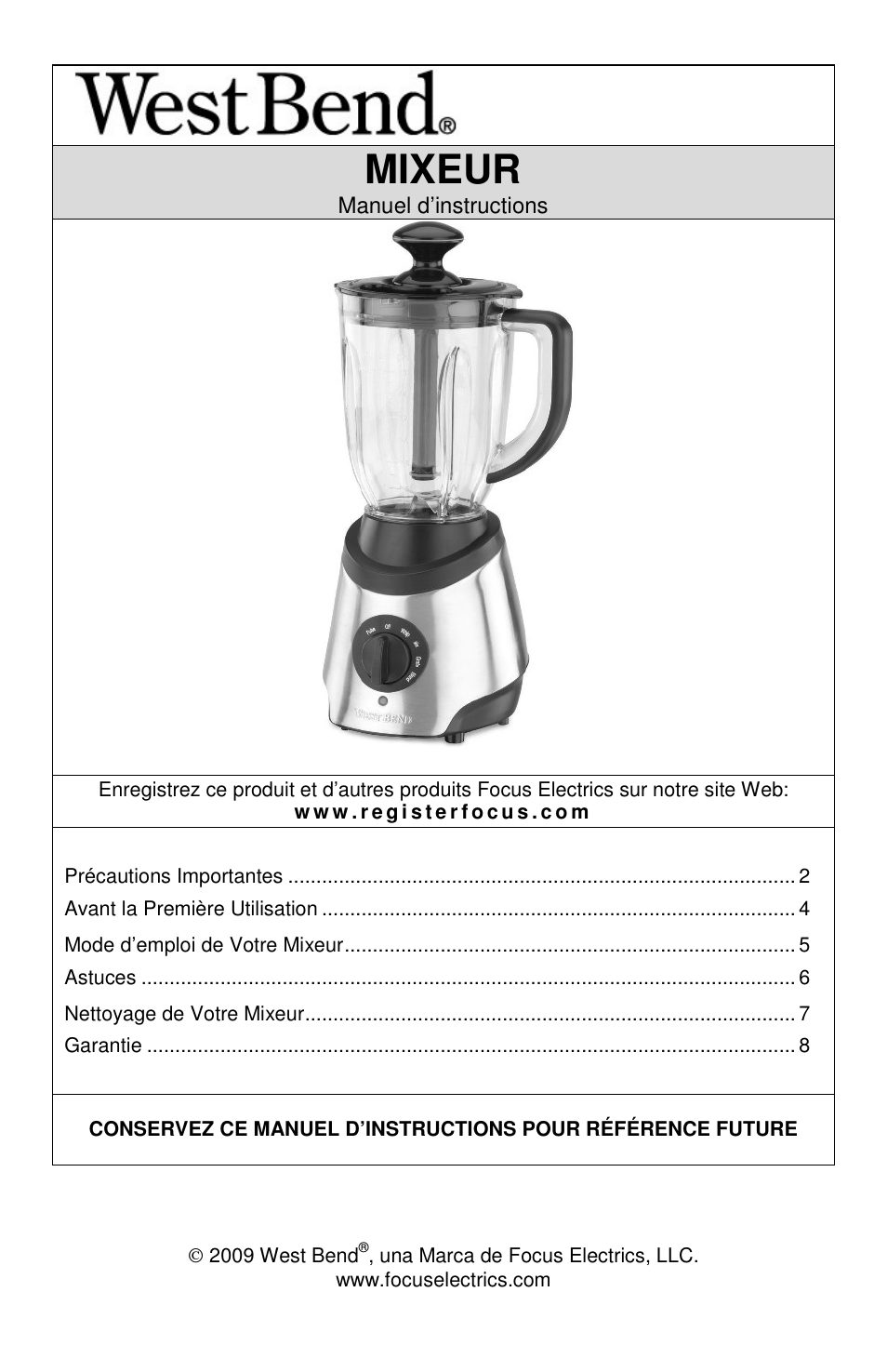 Mixeur | West Bend MCD 289 User Manual | Page 9 / 24