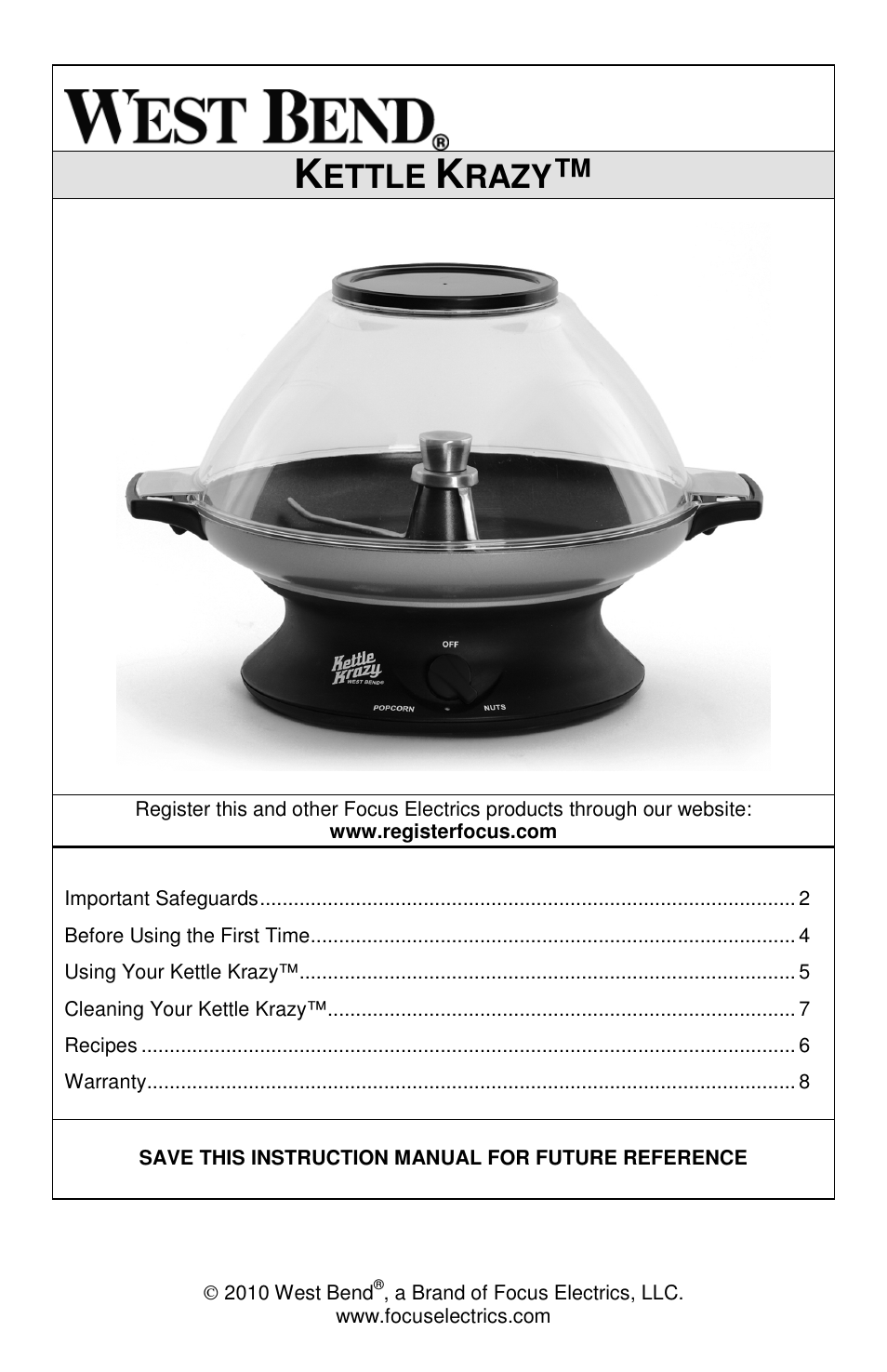 West Bend Kettle Crazy L5781A User Manual | 32 pages