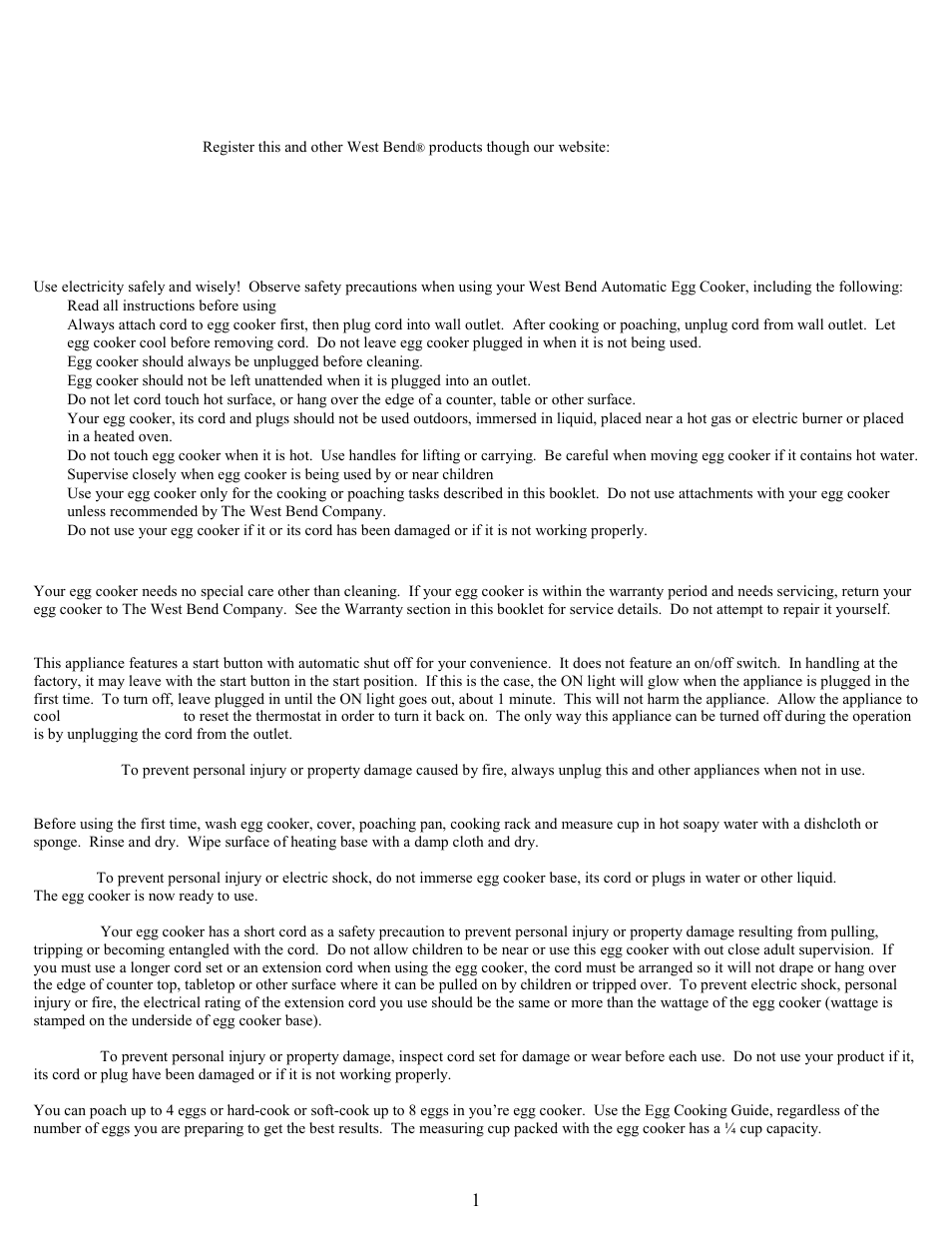 West Bend Egg Cooker User Manual | 4 pages