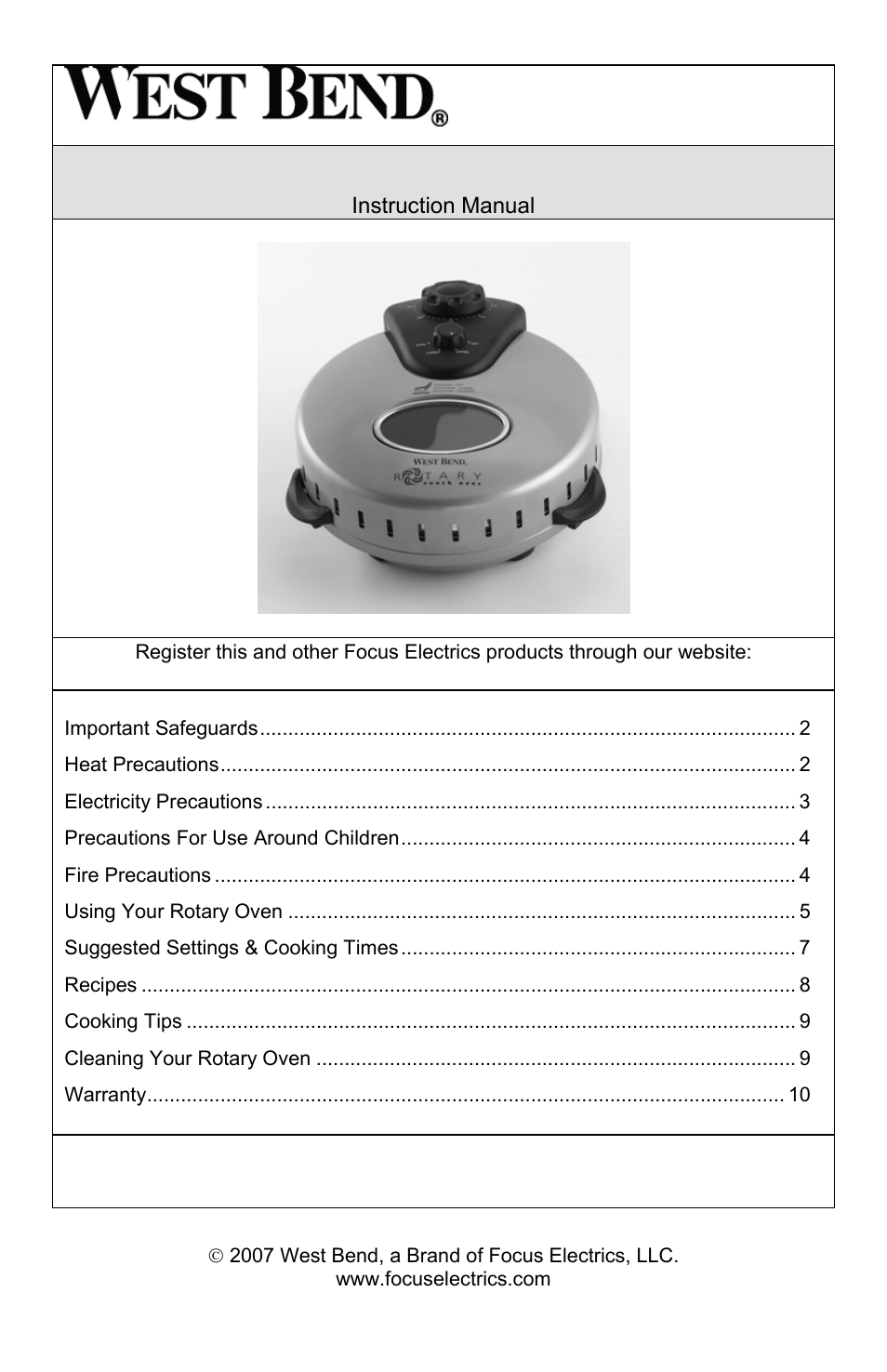 West Bend Rotary Oven User Manual | 32 pages