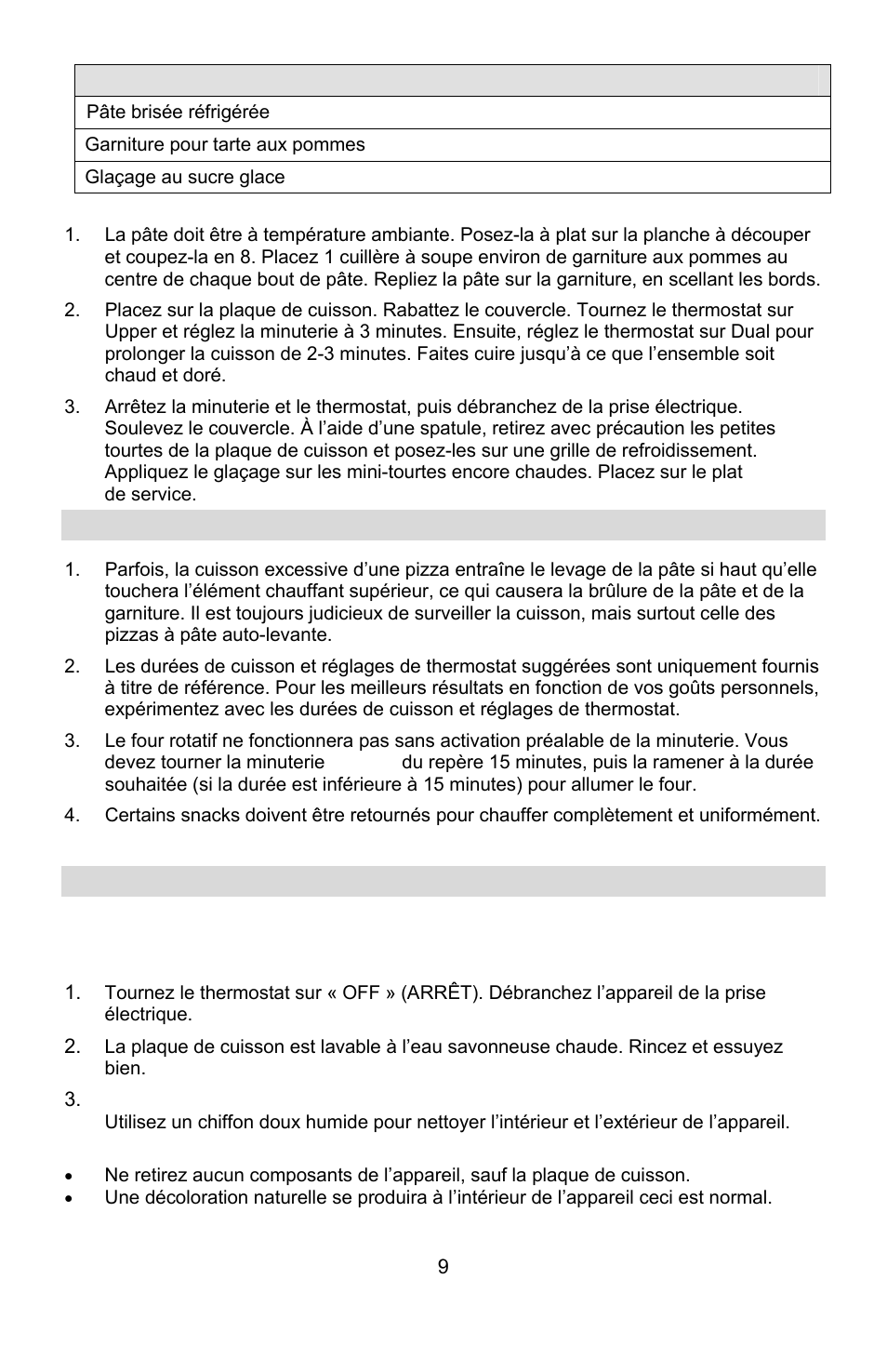 Conseils de cuisson, Nettoyage du four rotatif | West Bend Rotary Oven User Manual | Page 19 / 32