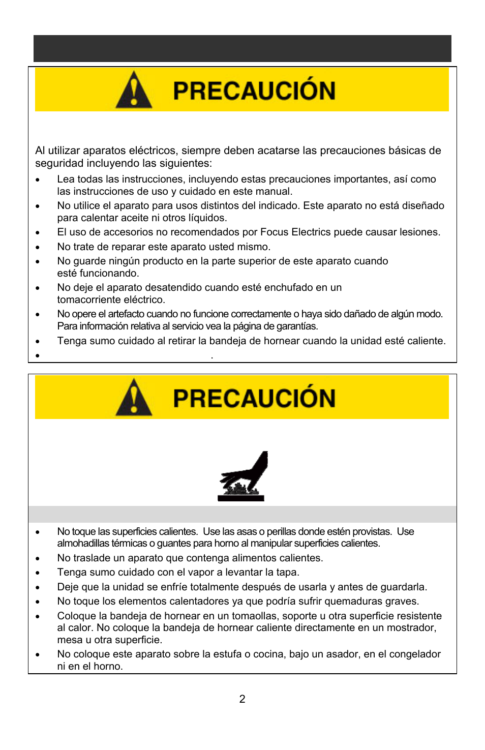 Precauciones de calentamiento, Precauciones importantes | West Bend Rotary Oven User Manual | Page 22 / 32
