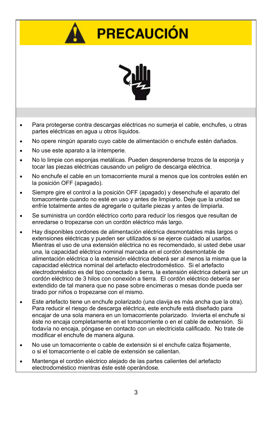 Precauciones eléctricas | West Bend Rotary Oven User Manual | Page 23 / 32