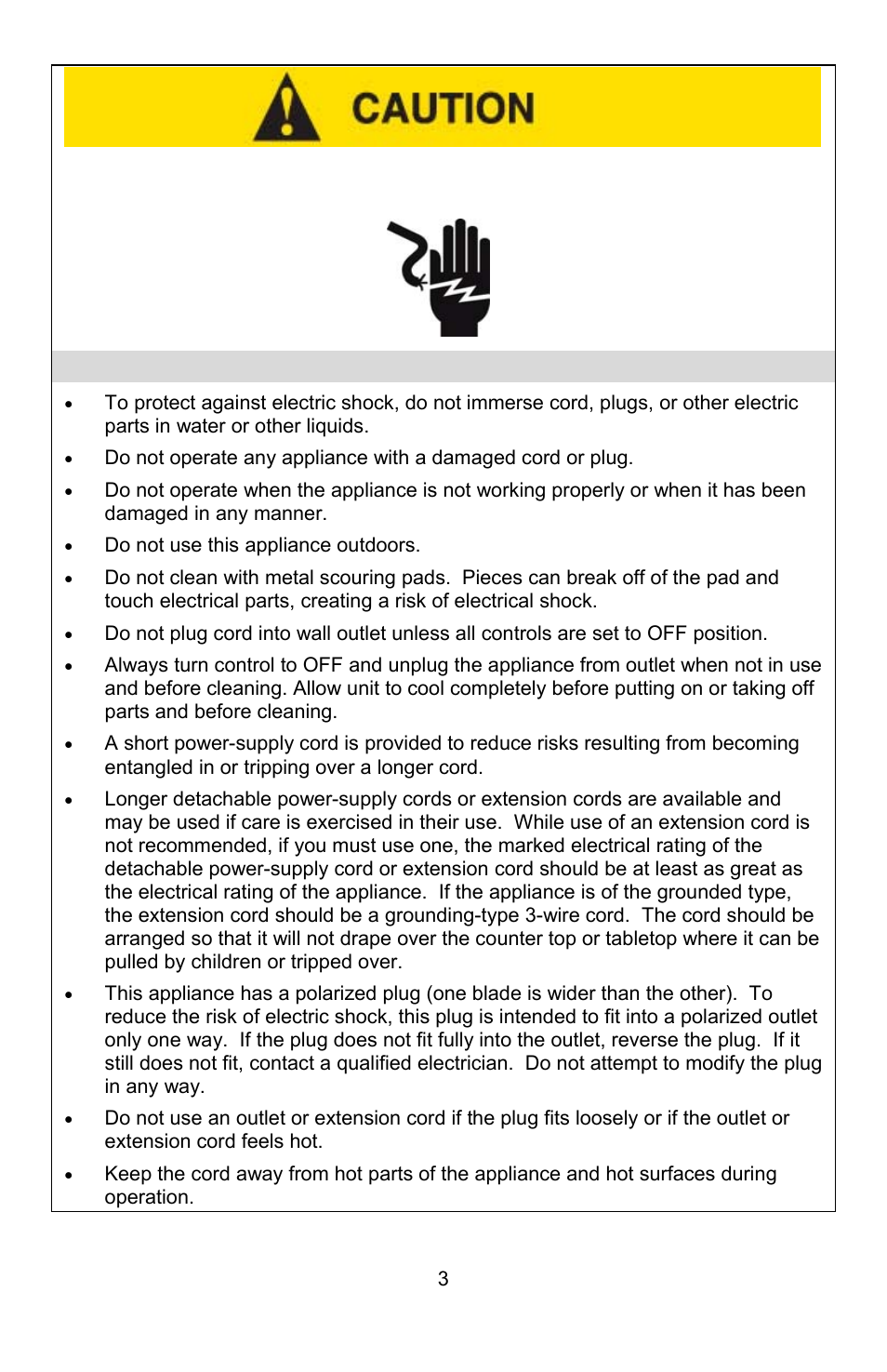 Electricity precautions | West Bend Rotary Oven User Manual | Page 3 / 32