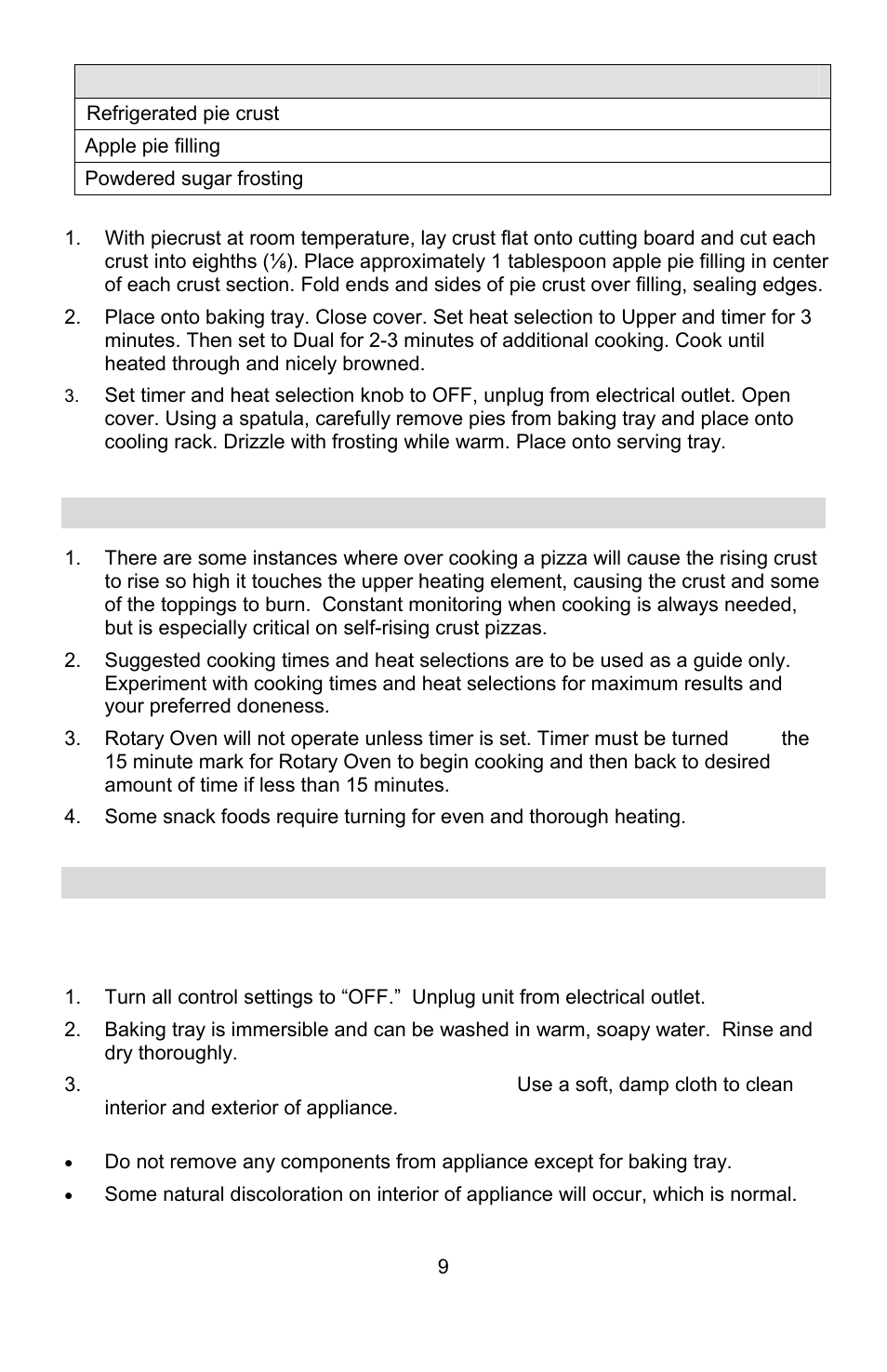 Cooking tips, Cleaning your rotary oven | West Bend Rotary Oven User Manual | Page 9 / 32
