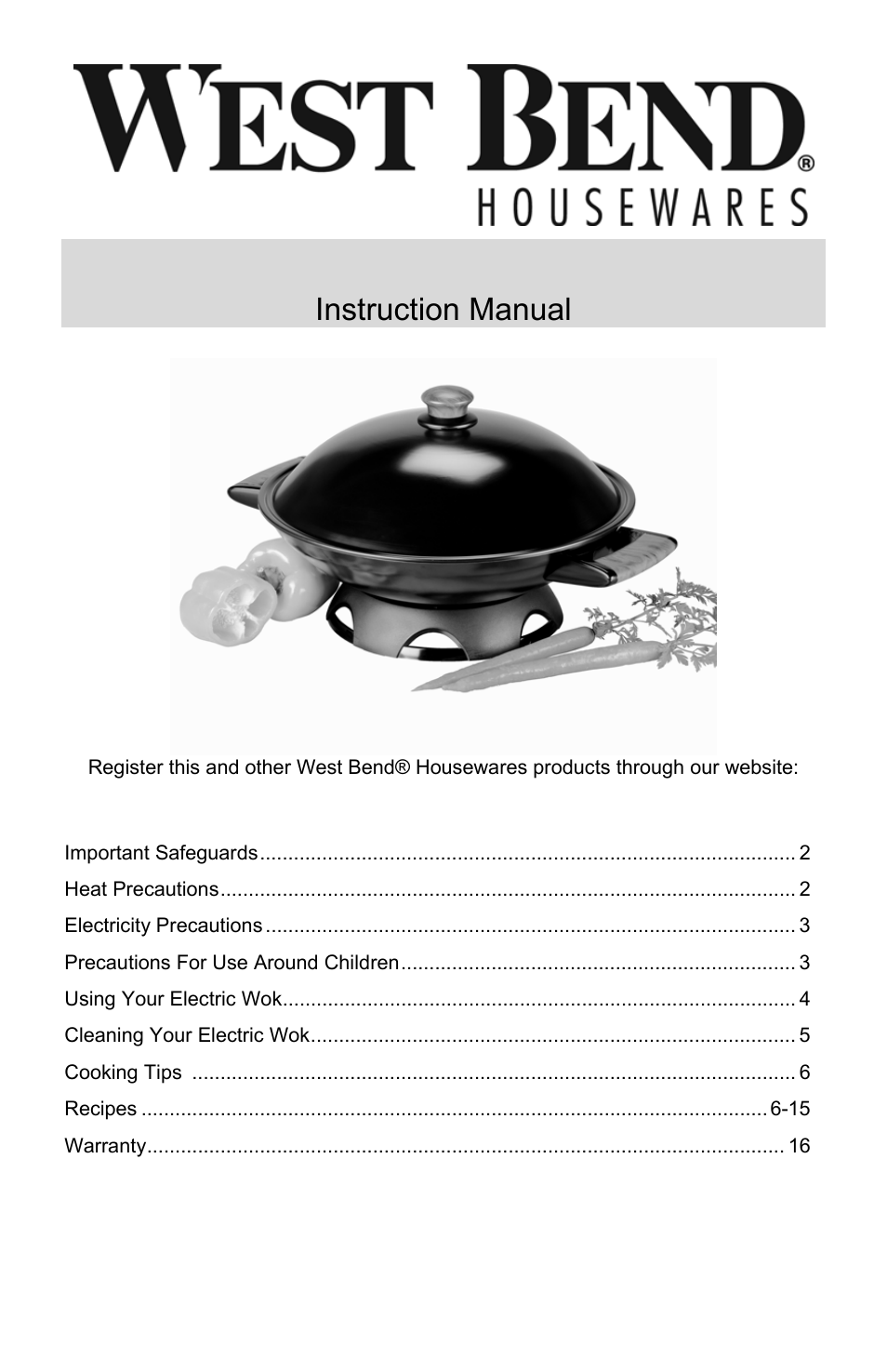 West Bend Housewares Electric Wok User Manual | 48 pages