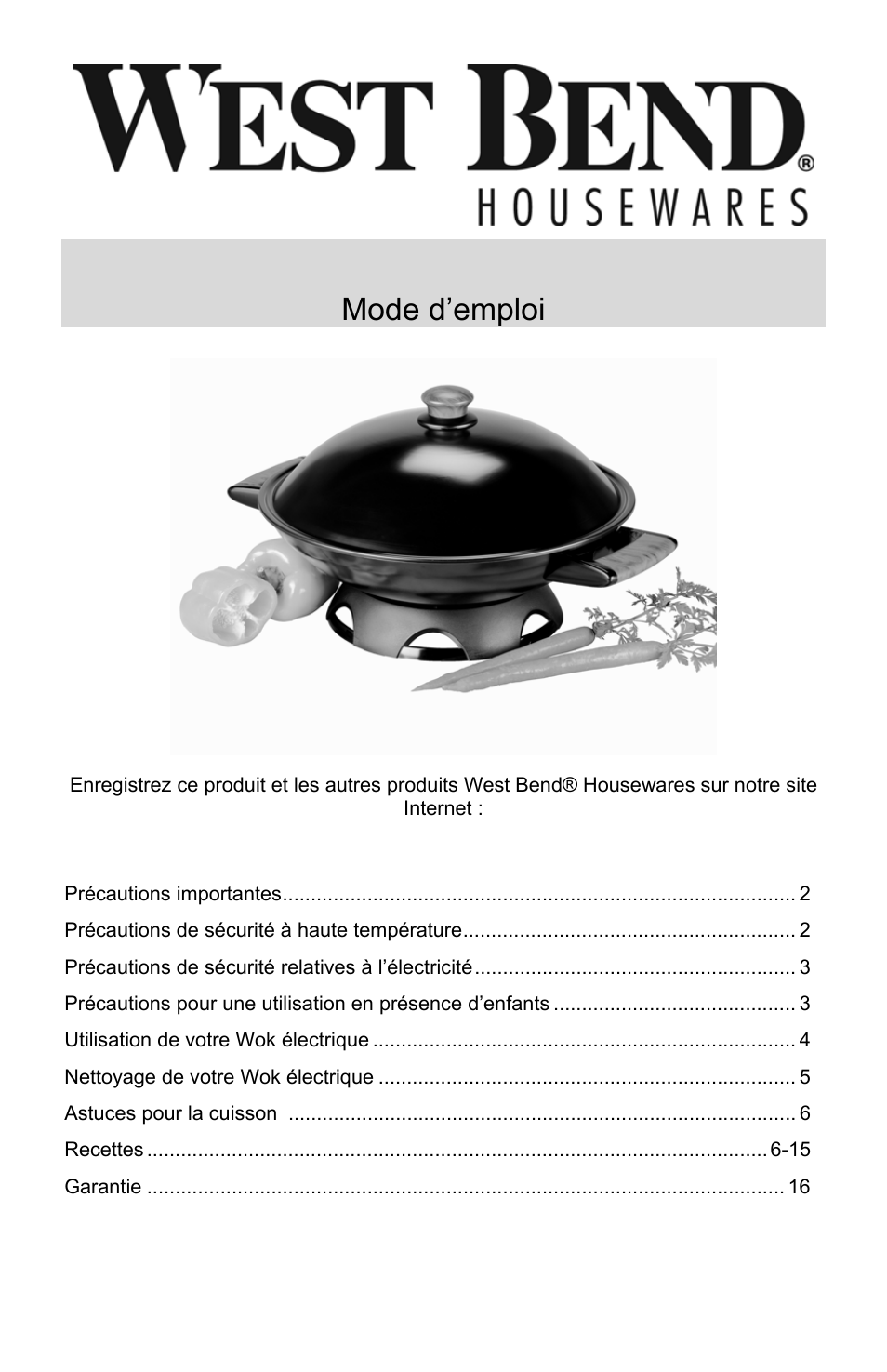 Wok électrique, Mode d’emploi | West Bend Housewares Electric Wok User Manual | Page 17 / 48