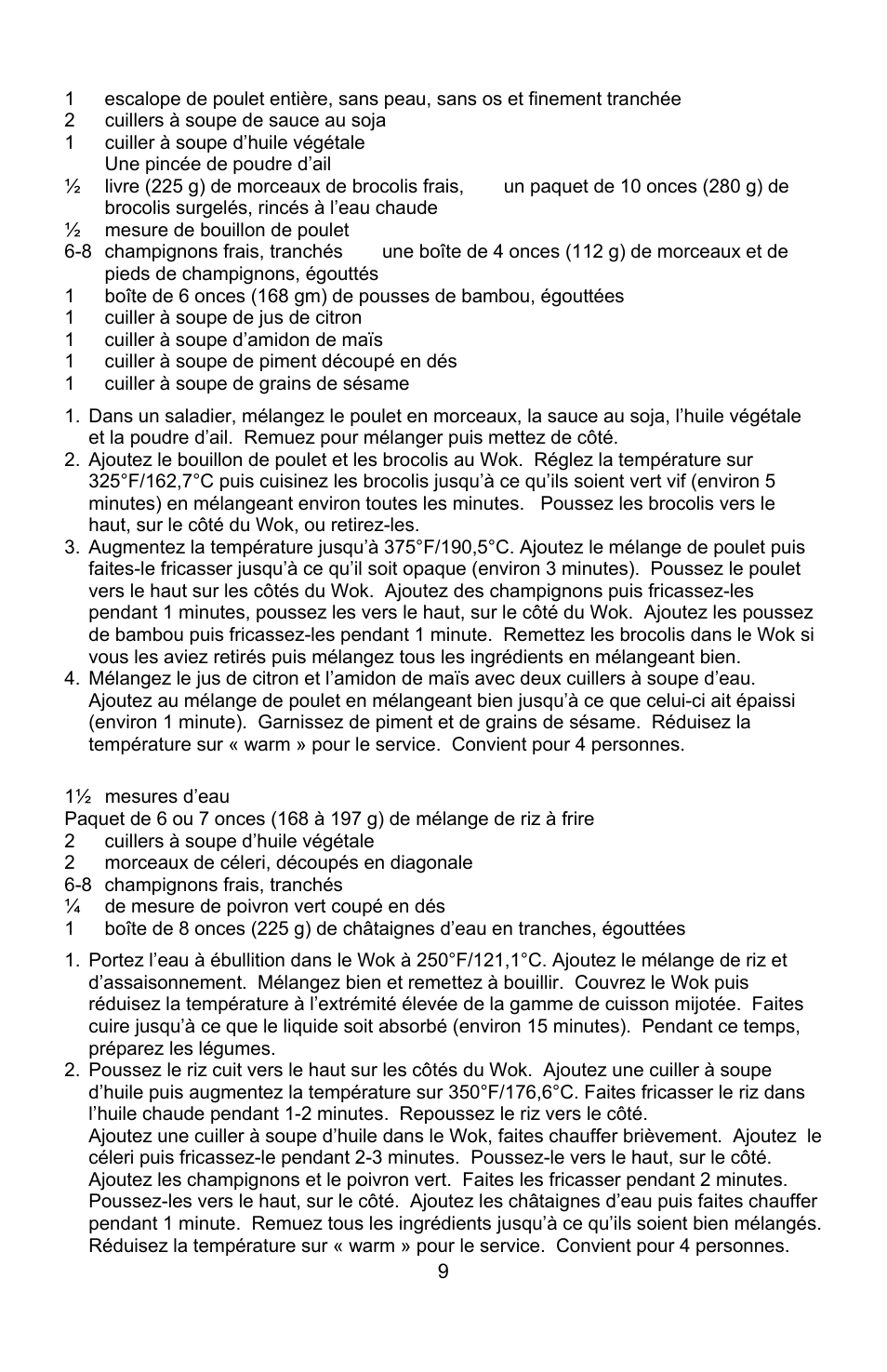 Poulet brocoli, Riz fricasse aux legumes | West Bend Housewares Electric Wok User Manual | Page 25 / 48