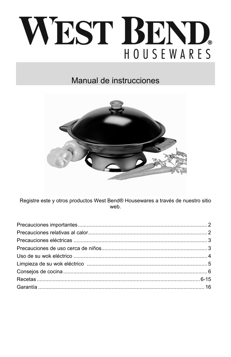 Wok eléctrico, Manual de instrucciones | West Bend Housewares Electric Wok User Manual | Page 33 / 48