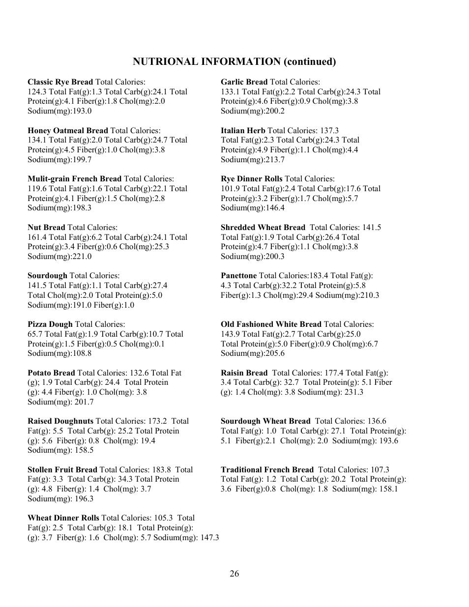 Nutrional information (continued) | West Bend L4854 User Manual | Page 27 / 56