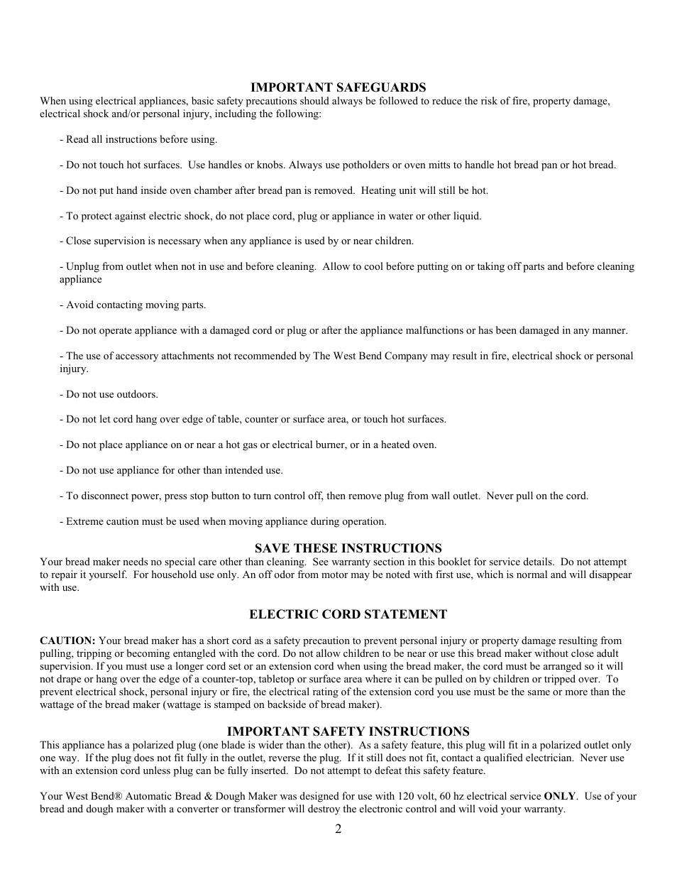 West Bend L4854 User Manual | Page 3 / 56