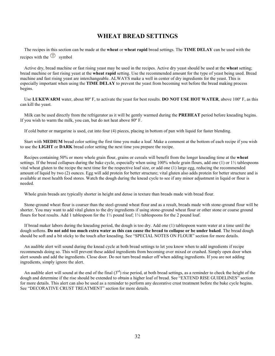 Wheat bread settings | West Bend L4854 User Manual | Page 33 / 56