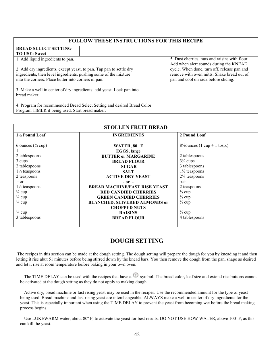 Dough setting | West Bend L4854 User Manual | Page 43 / 56