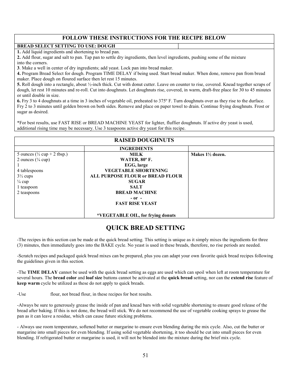 Quick bread setting | West Bend L4854 User Manual | Page 52 / 56