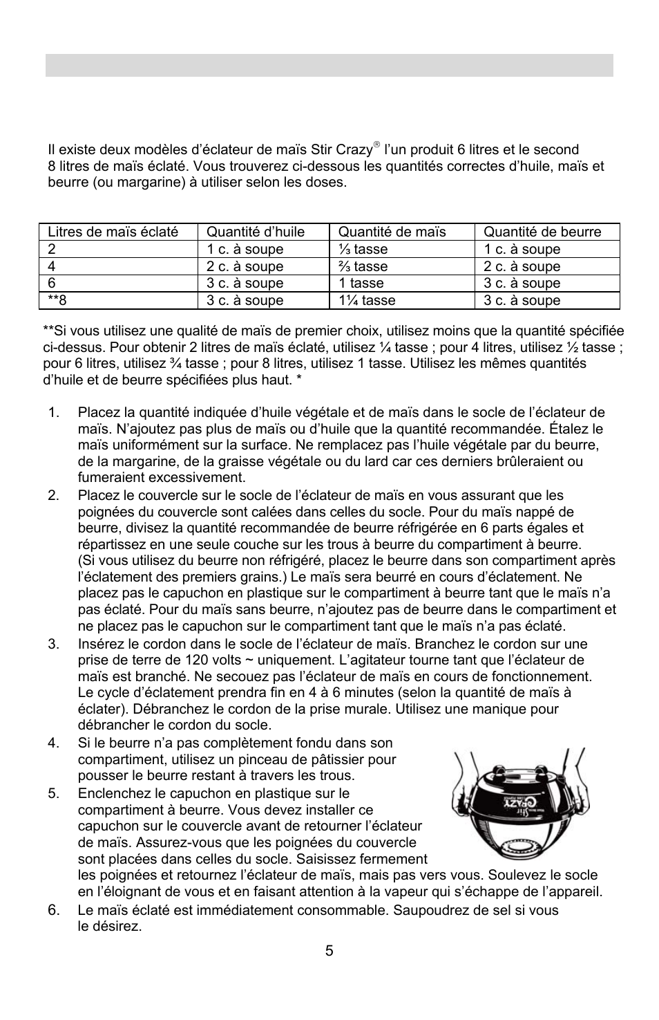 Mode d’emploi de l’éclateur de maïs stir crazy | West Bend STIR CRAZY L5557B User Manual | Page 13 / 24