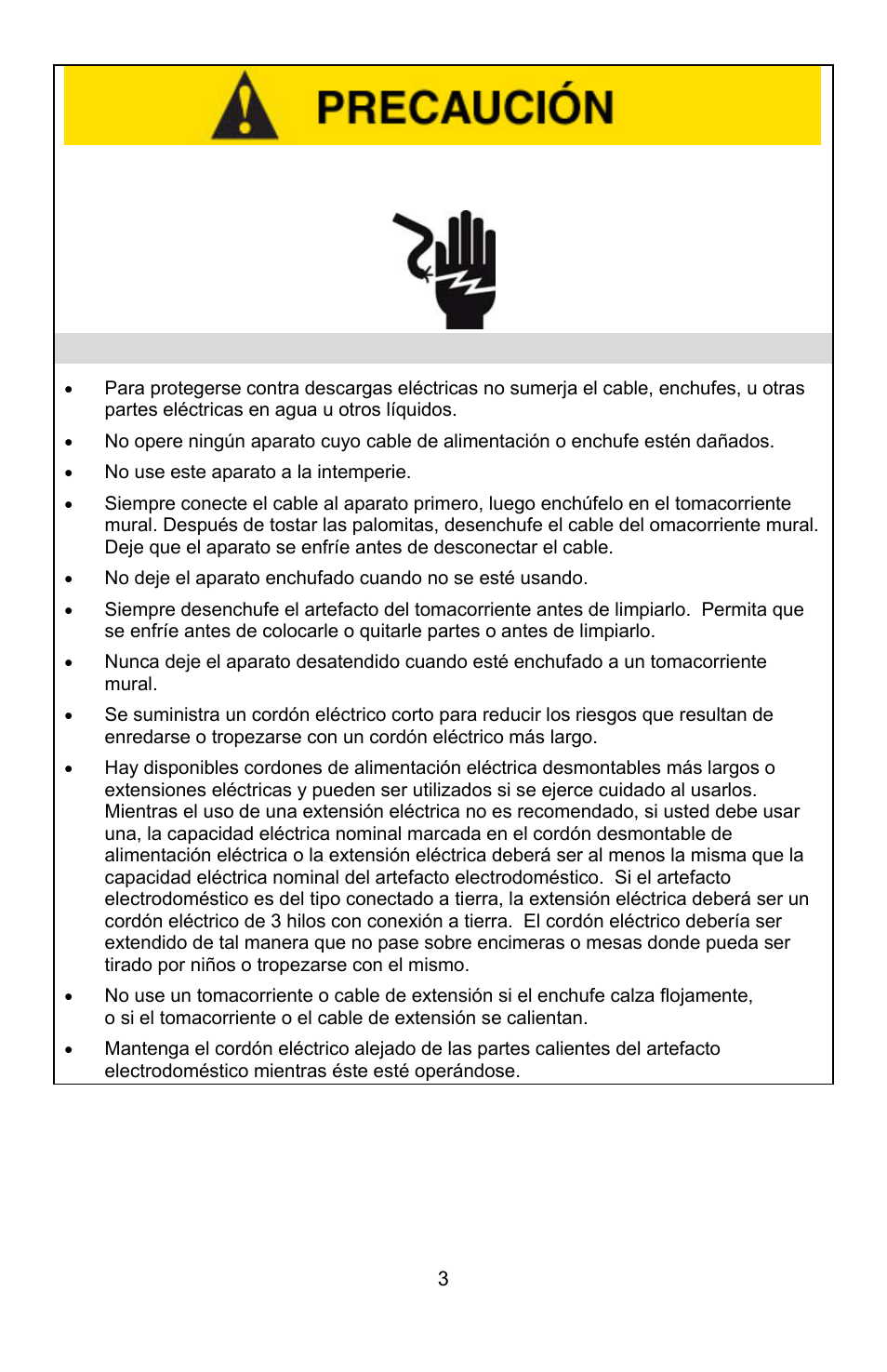 Precauciones eléctricas | West Bend STIR CRAZY L5557B User Manual | Page 19 / 24