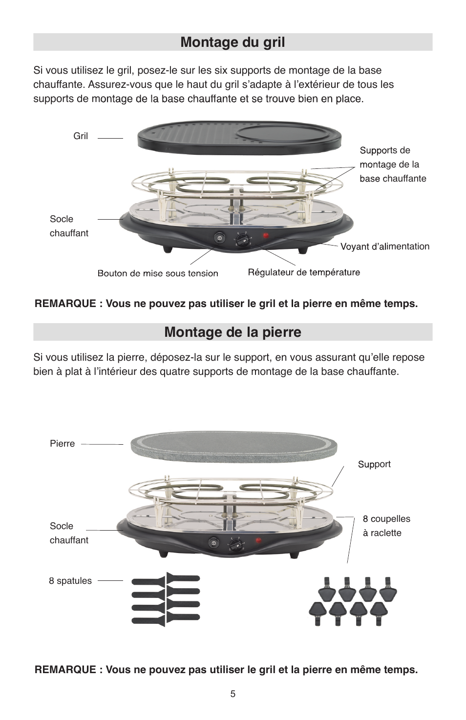 Montage du gril, Montage de la pierre | West Bend Model 6130 User Manual | Page 14 / 28