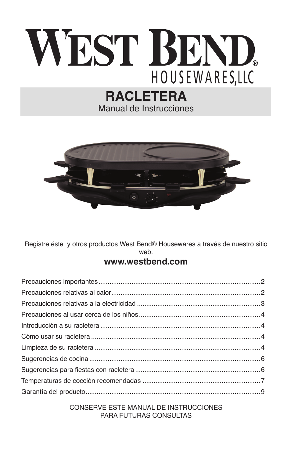 Racletera | West Bend Model 6130 User Manual | Page 20 / 28