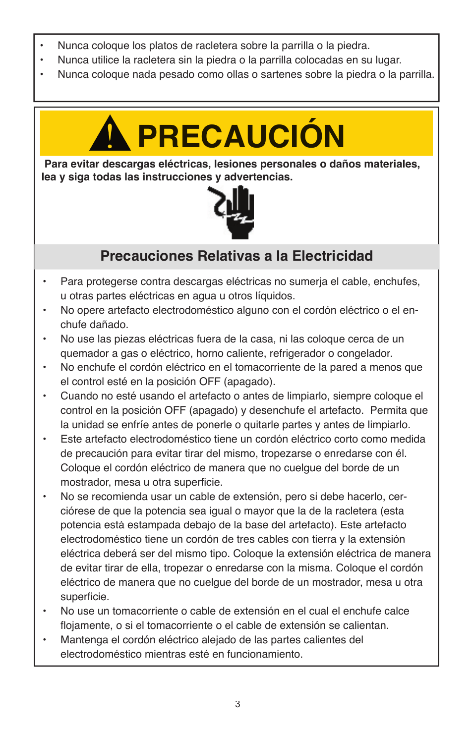 Precaución, Precauciones relativas a la electricidad | West Bend Model 6130 User Manual | Page 22 / 28