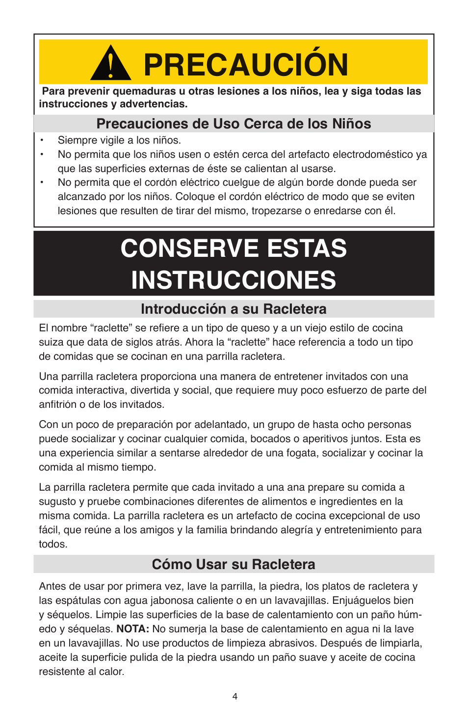 Precaución, Conserve estas instrucciones, Cómo usar su racletera | West Bend Model 6130 User Manual | Page 23 / 28