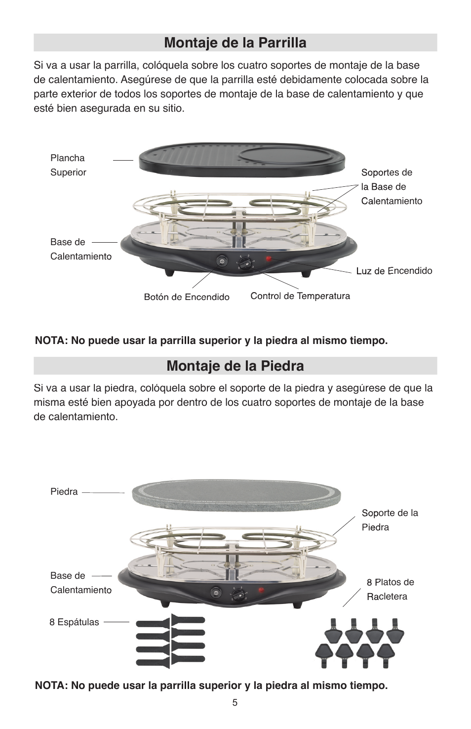 Montaje de la parrilla, Montaje de la piedra | West Bend Model 6130 User Manual | Page 24 / 28