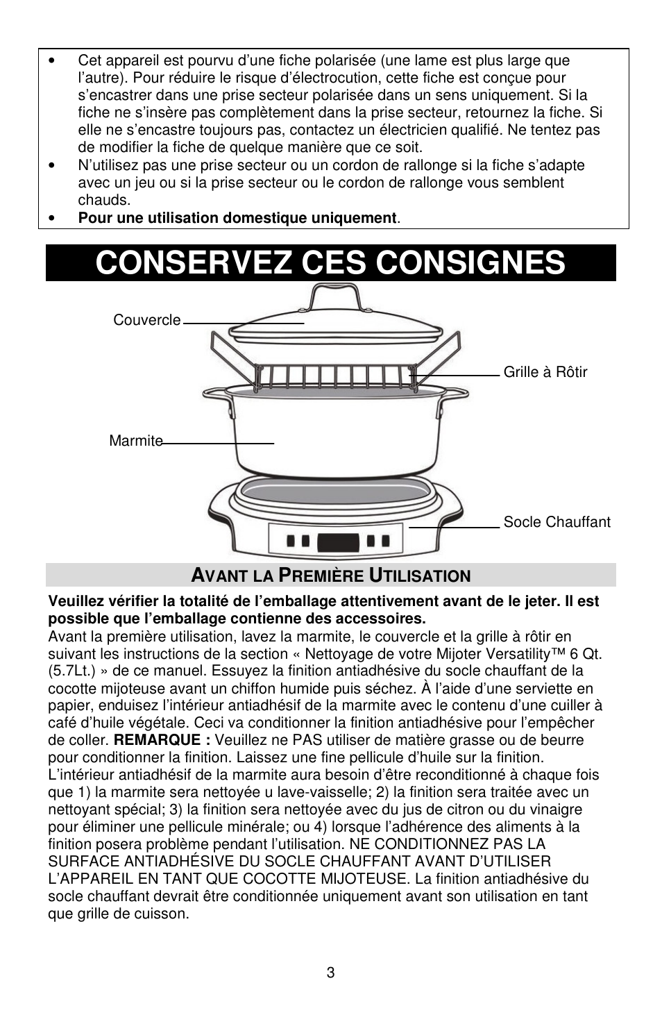 Conservez ces consignes | West Bend Versatility L5800 User Manual | Page 17 / 44
