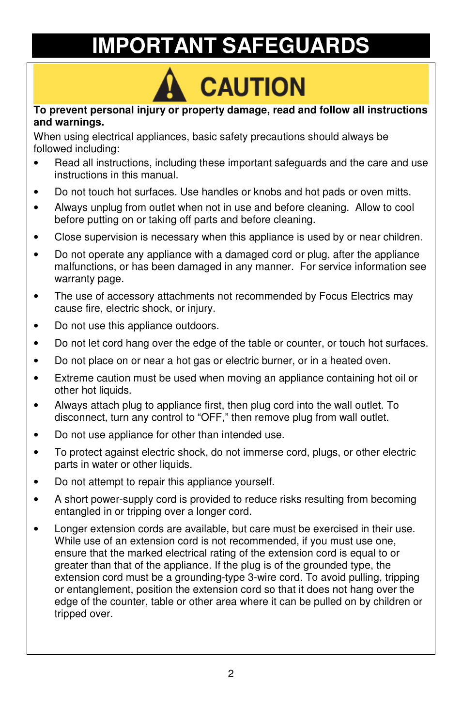Important safeguards | West Bend Versatility L5800 User Manual | Page 2 / 44