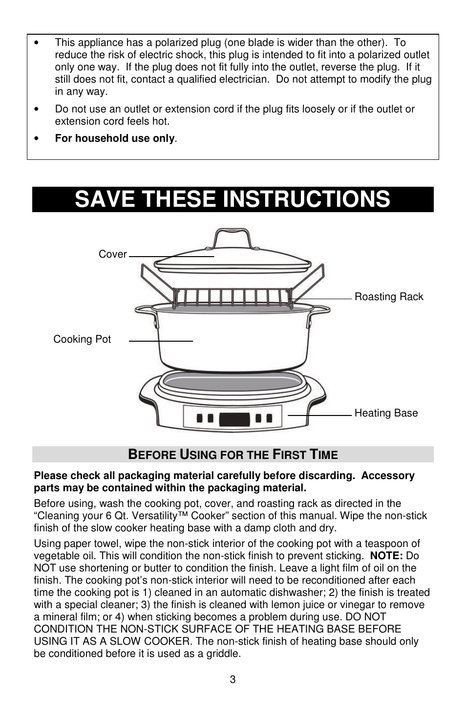 Save these instructions | West Bend Versatility L5800 User Manual | Page 3 / 44