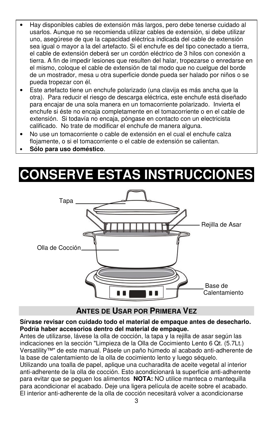 Conserve estas instrucciones | West Bend Versatility L5800 User Manual | Page 32 / 44
