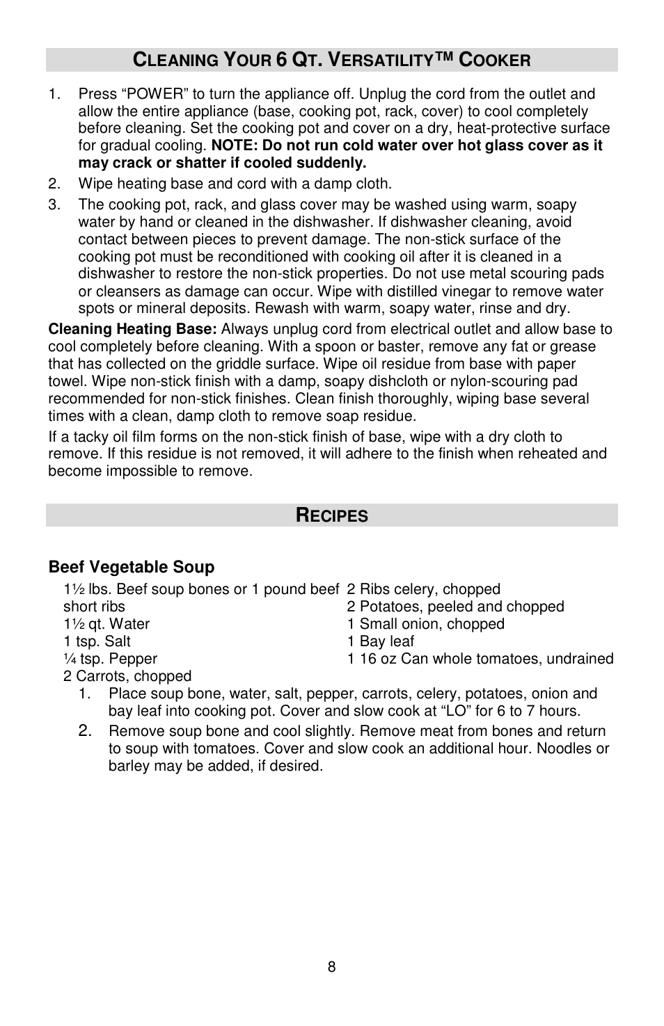 West Bend Versatility L5800 User Manual | Page 8 / 44