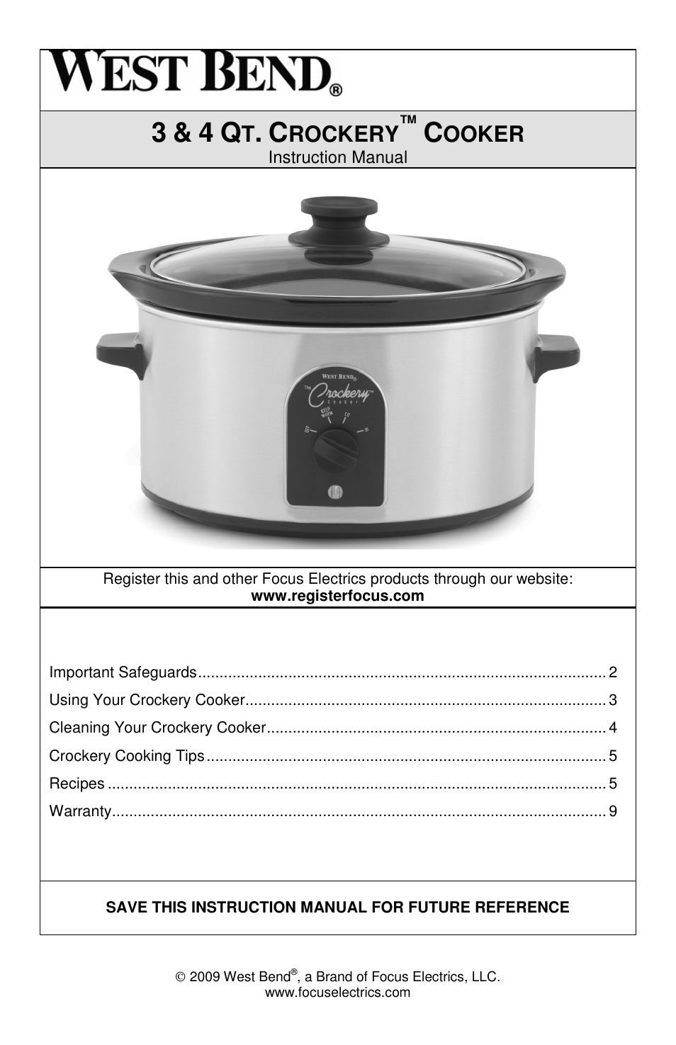 West Bend Crockery L5661A User Manual | 28 pages