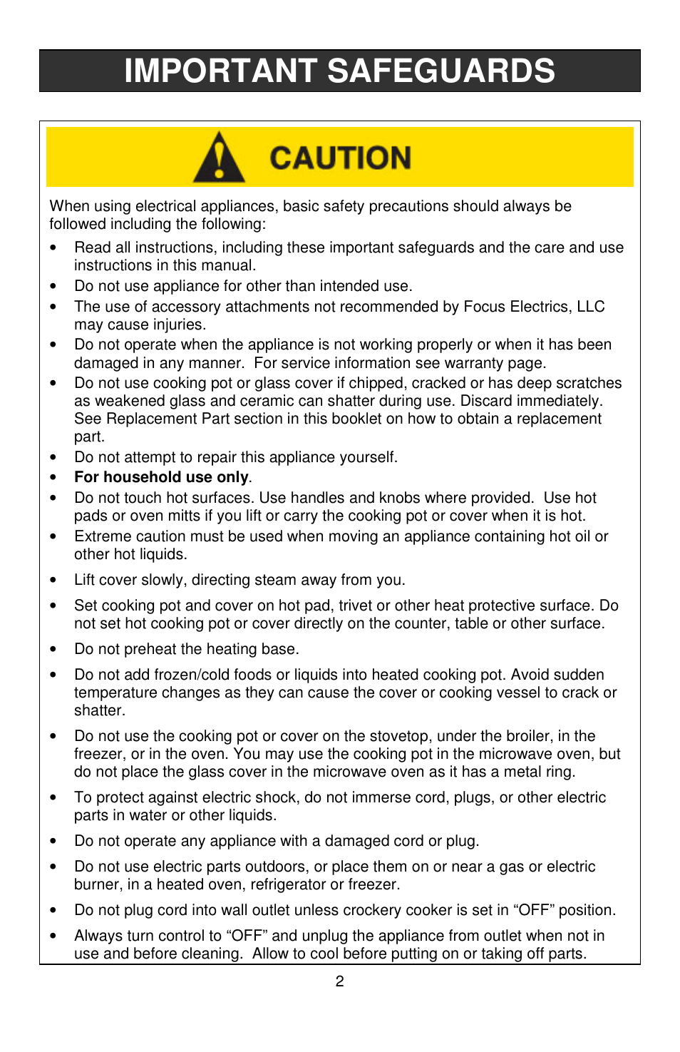 Important safeguards | West Bend Crockery L5661A User Manual | Page 2 / 28