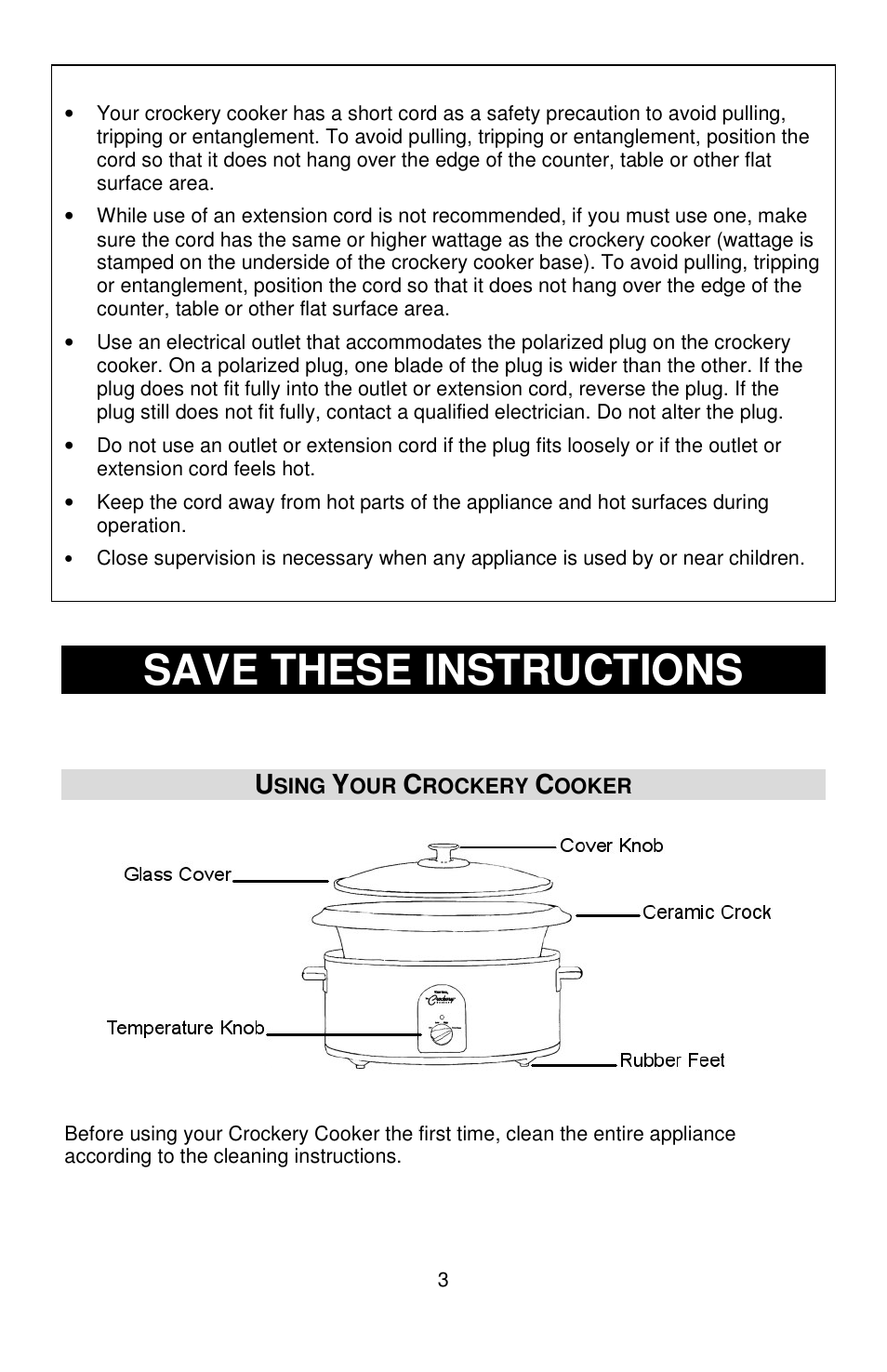 Save these instructions | West Bend Crockery L5661A User Manual | Page 3 / 28