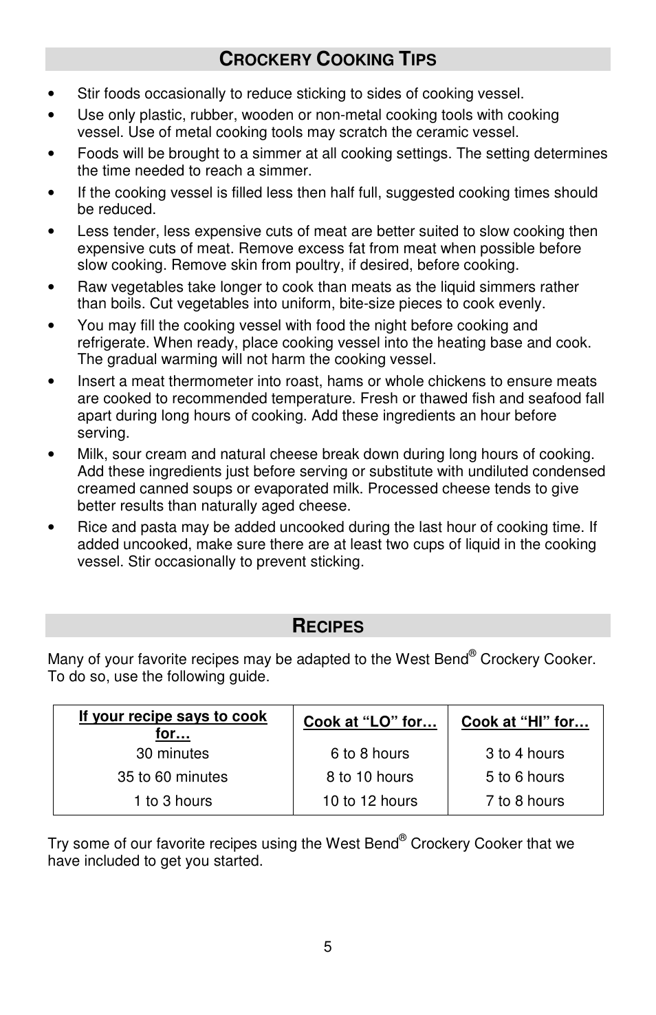 West Bend Crockery L5661A User Manual | Page 5 / 28