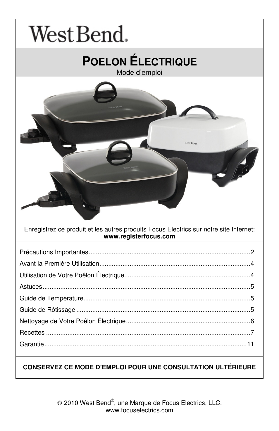 Oelon, Lectrique | West Bend 72212 User Manual | Page 11 / 32