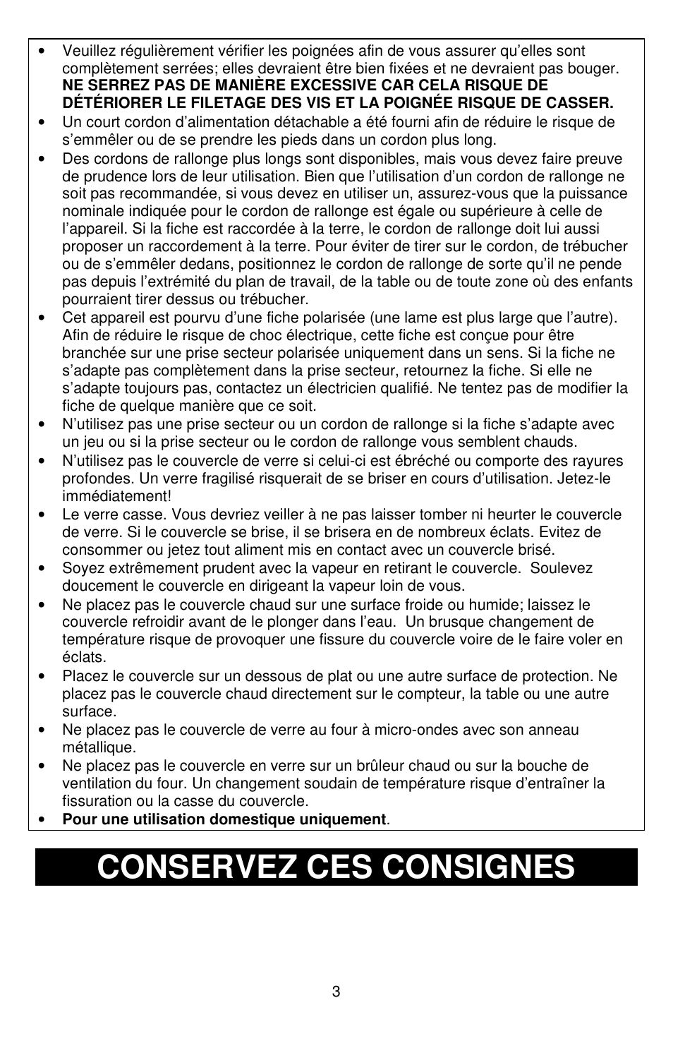 Conservez ces consignes | West Bend 72212 User Manual | Page 13 / 32