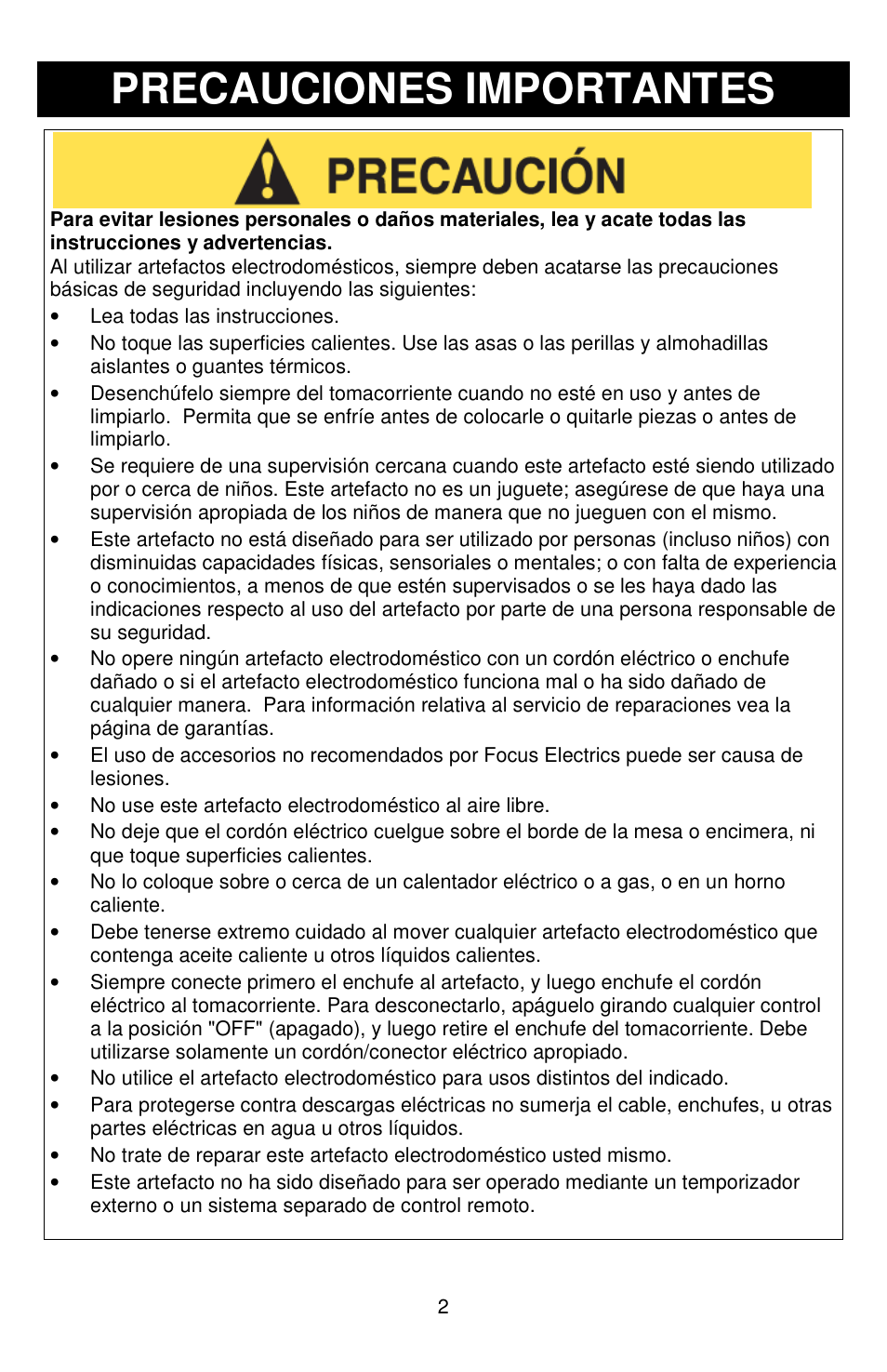 Precauciones importantes | West Bend 72212 User Manual | Page 23 / 32