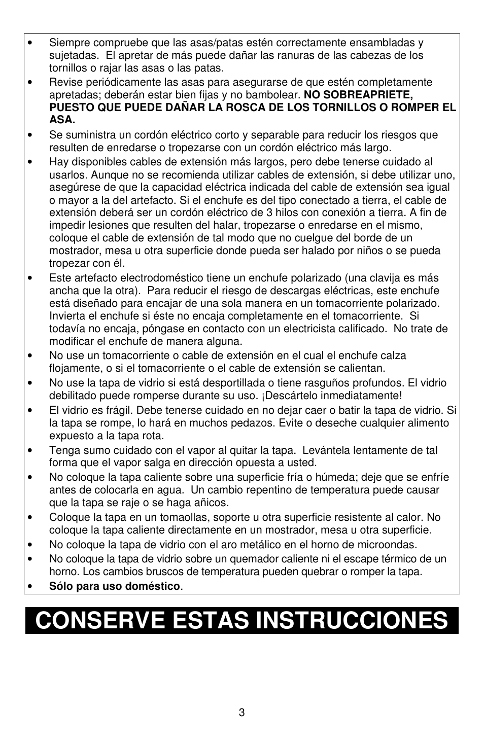 Conserve estas instrucciones | West Bend 72212 User Manual | Page 24 / 32