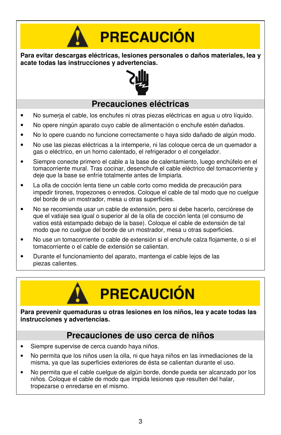 Precauciones eléctricas, Precauciones de uso cerca de niños | West Bend Cookers User Manual | Page 51 / 72