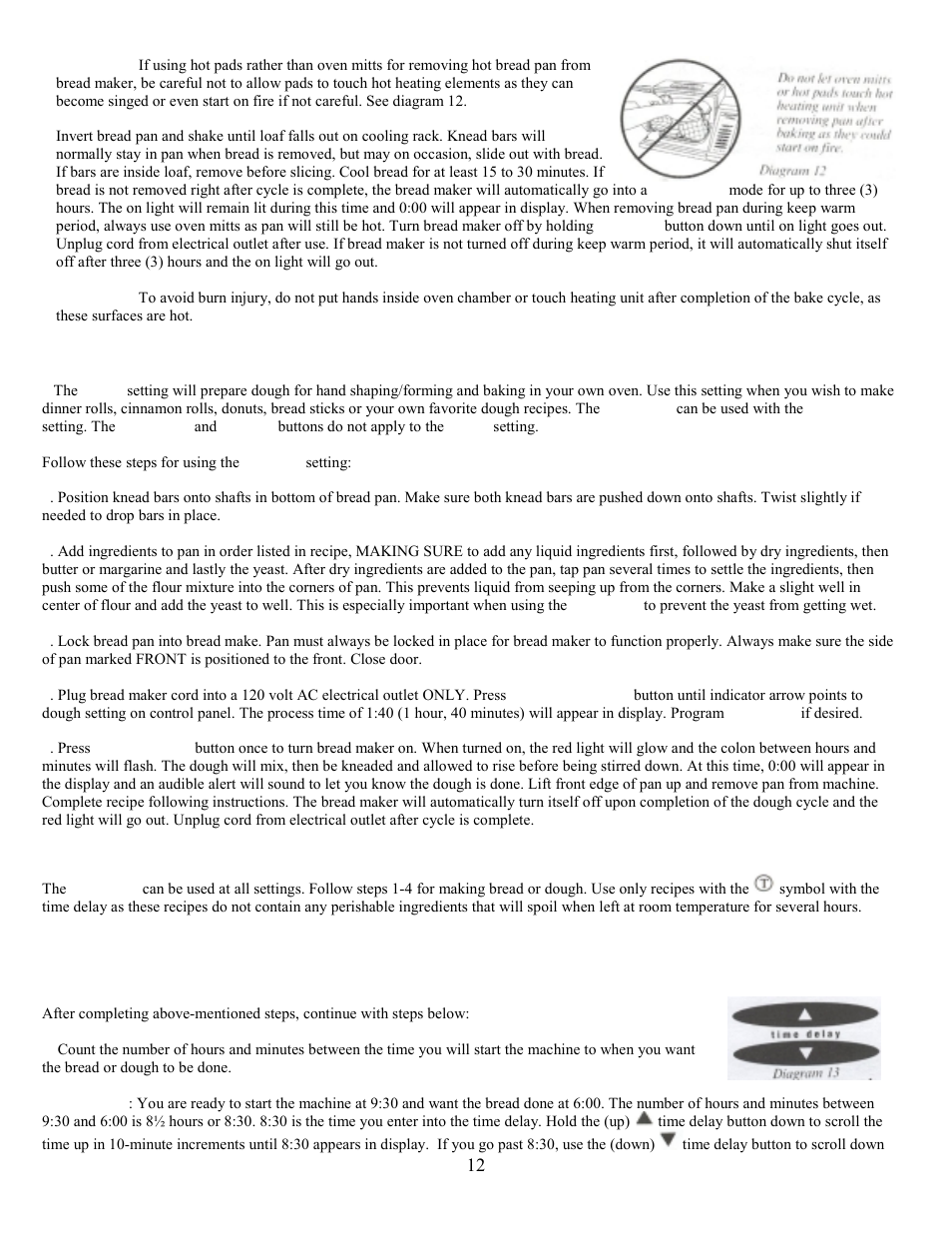 How to use dough setting, How to use time delay | West Bend L5005 User Manual | Page 13 / 39
