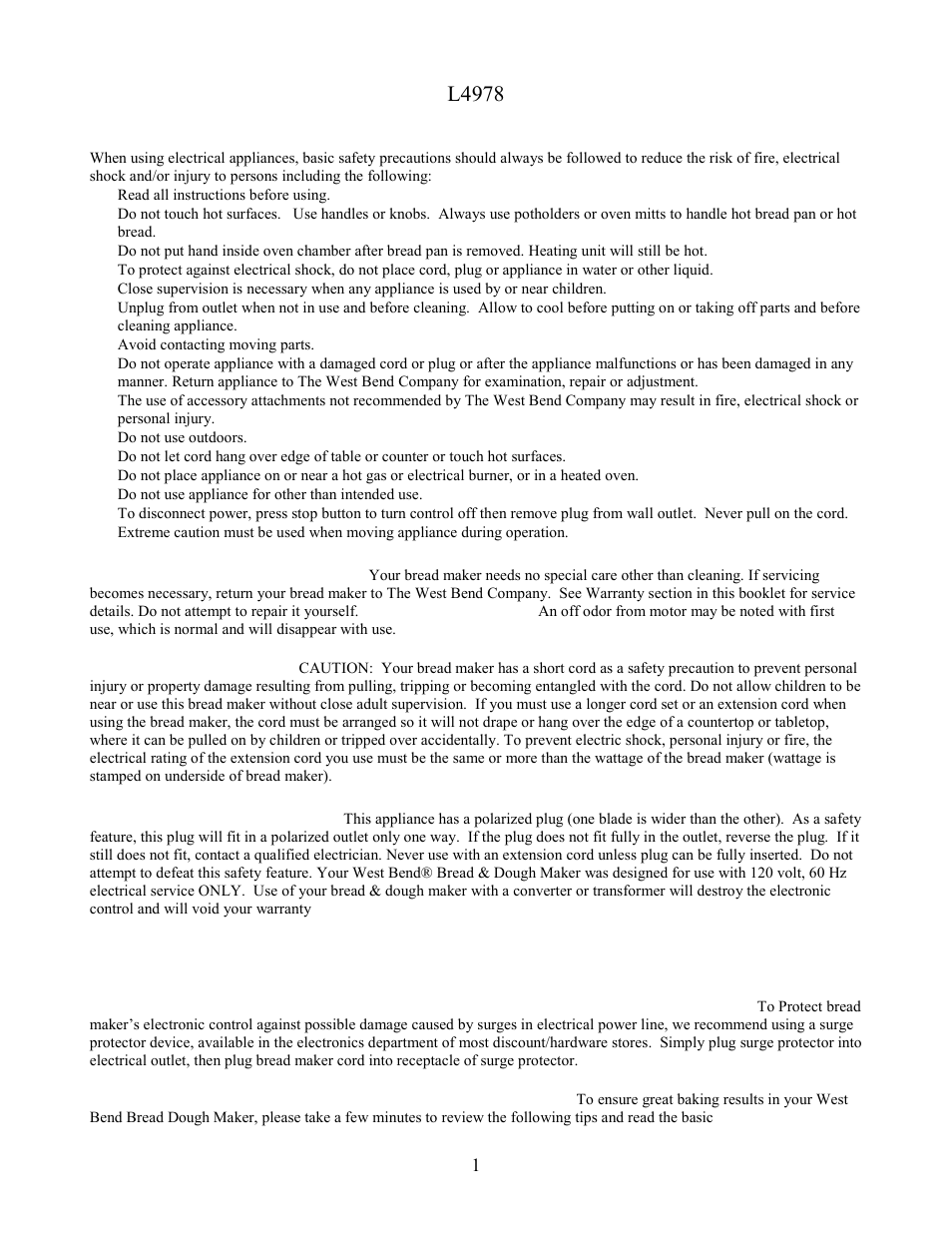 West Bend L4978 User Manual | 23 pages
