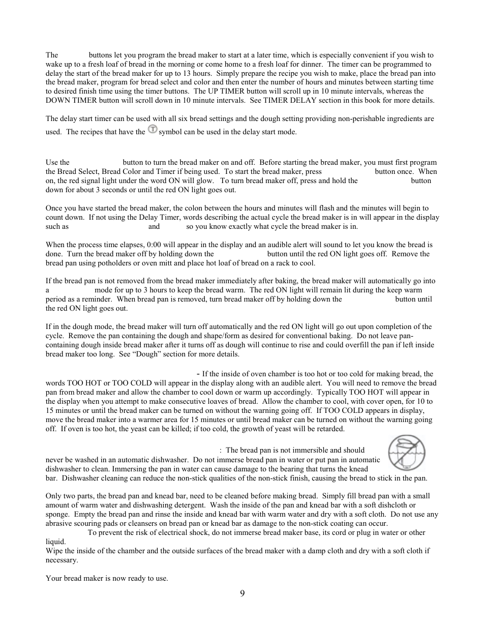 Timer buttons, Start/stop button | West Bend L4978 User Manual | Page 9 / 23