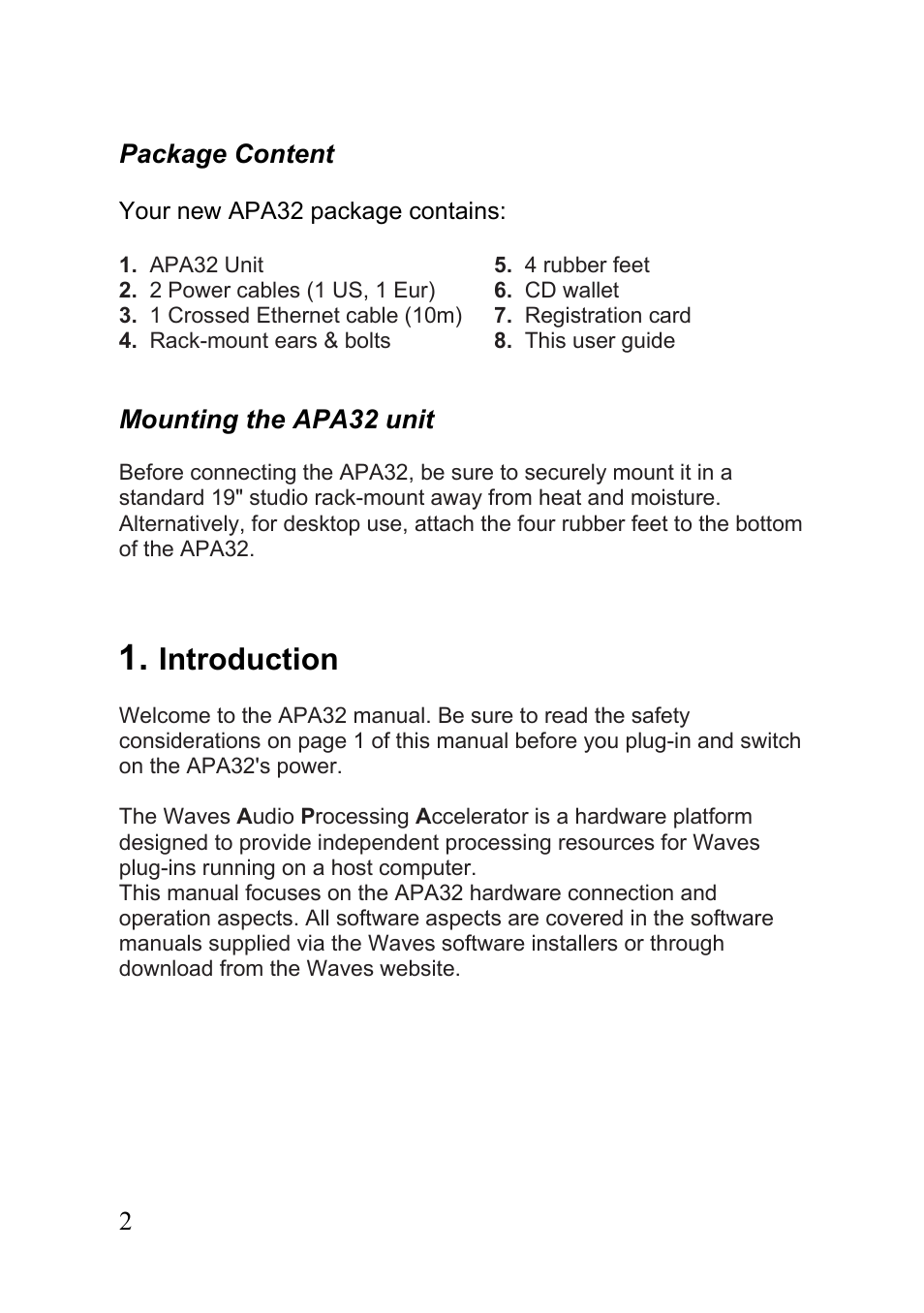 Introduction | Waves APA32 User Manual | Page 3 / 13